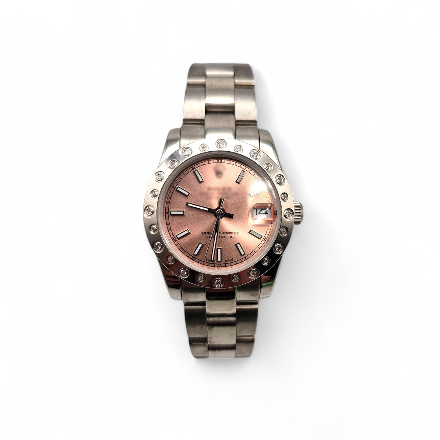 RLX DTJ - Silver Watch - Pink Dial (Scattered Diamonds Bezel)