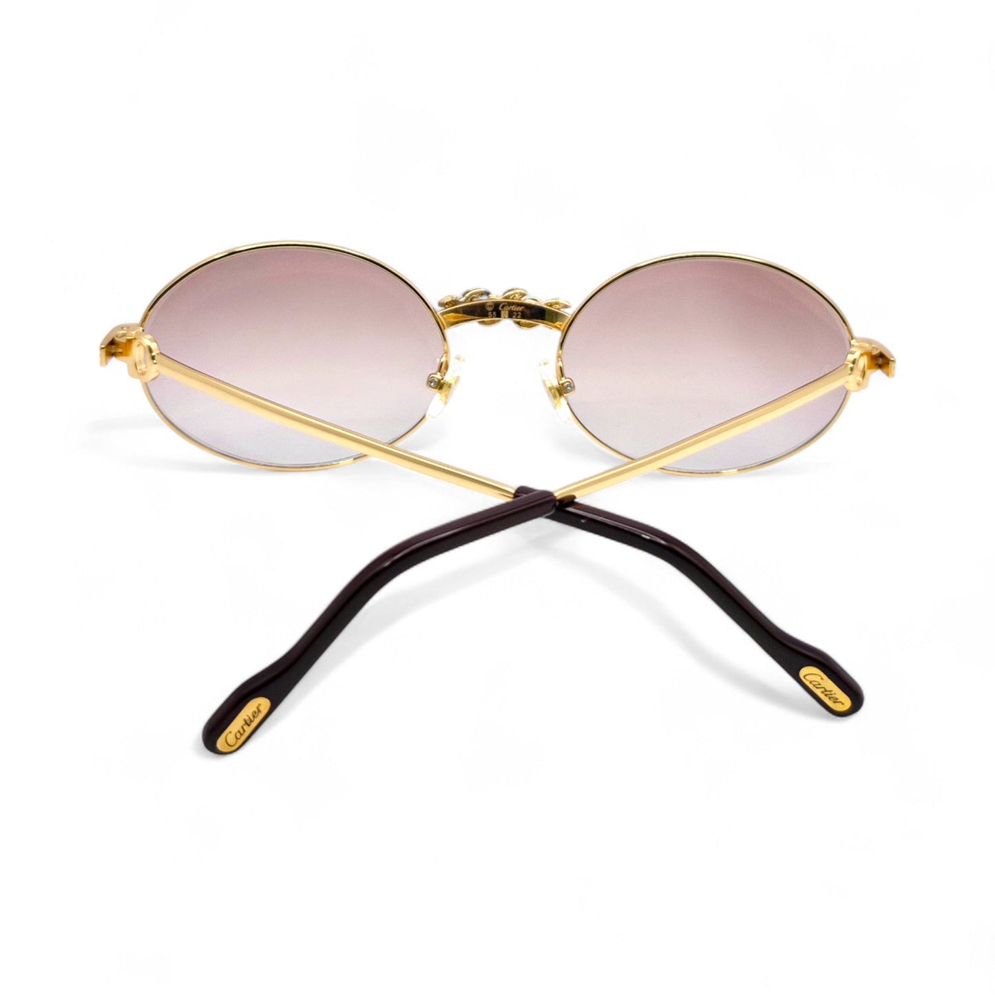 Saint Honore (Iced) 55-22 Gold Wires w/ Brown Oval Lenses - Genuine Diamonds X-Link Bridge (90s)