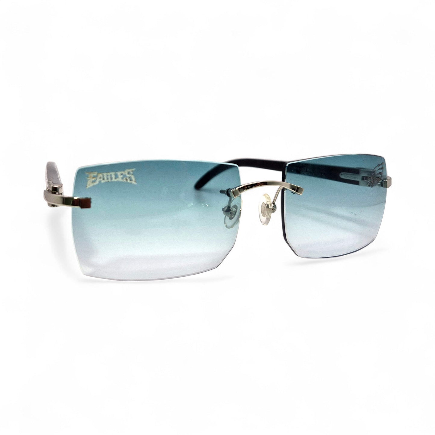 C Decor "Philly Eagles" - Silver Black Buffs Sunglasses w/ Custom Aqua Blue Bugatti Lenses (2025)