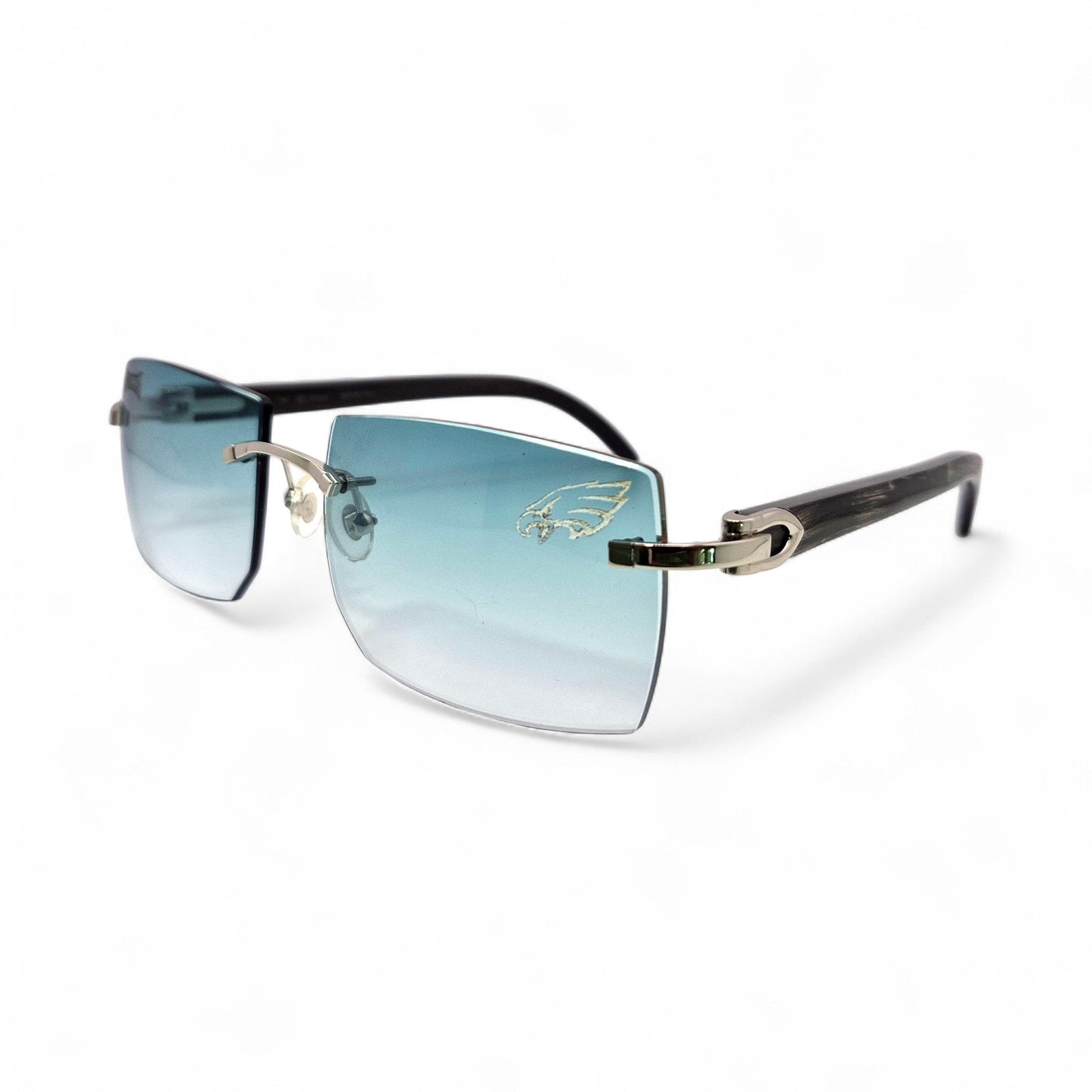 C Decor "Philly Eagles" - Silver Black Buffs Sunglasses w/ Custom Aqua Blue Bugatti Lenses (2025)