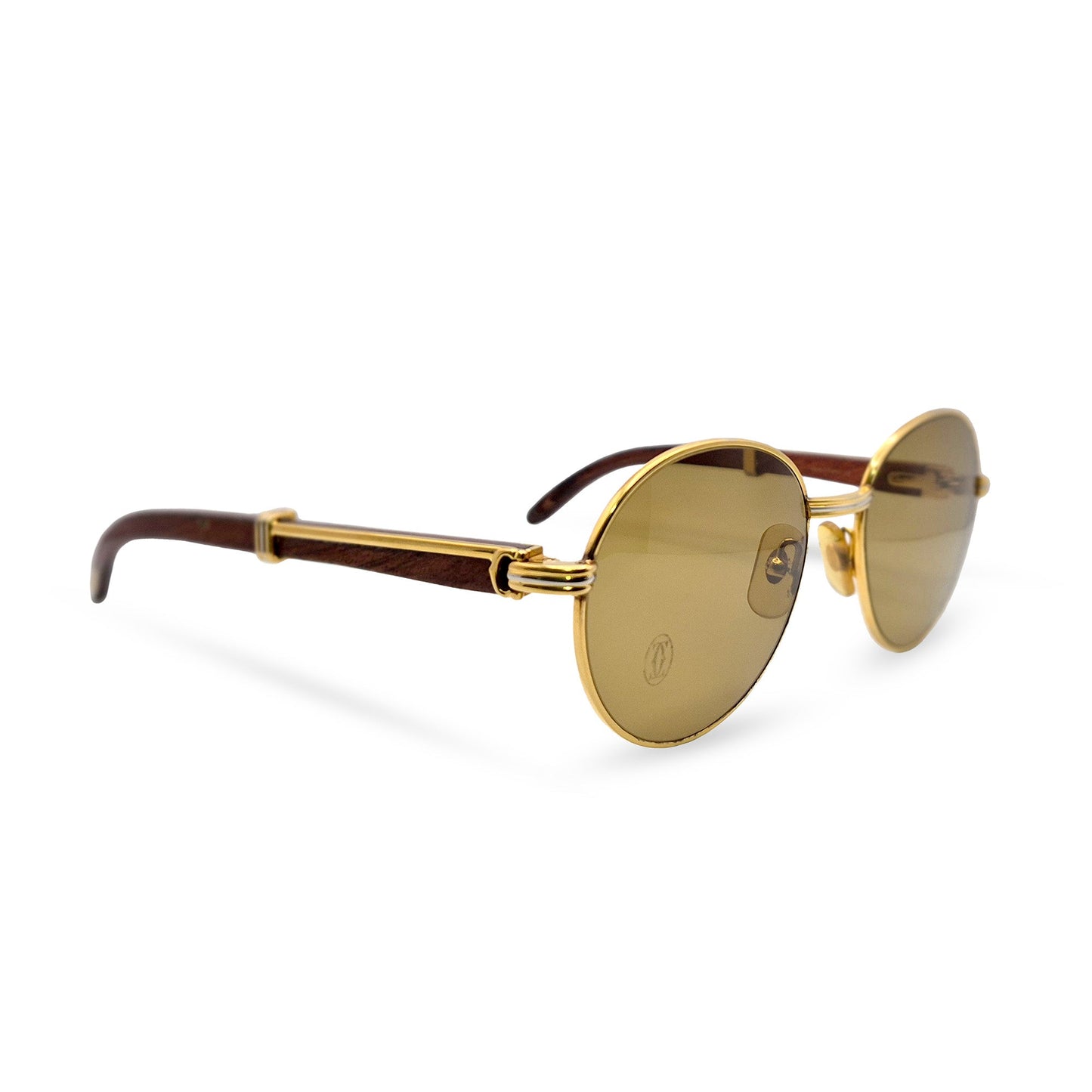 Authentic Cartier Bagatelle - 55-18 Vintage Gold Woods Sunglasses w/ Brown Lenses (90s)