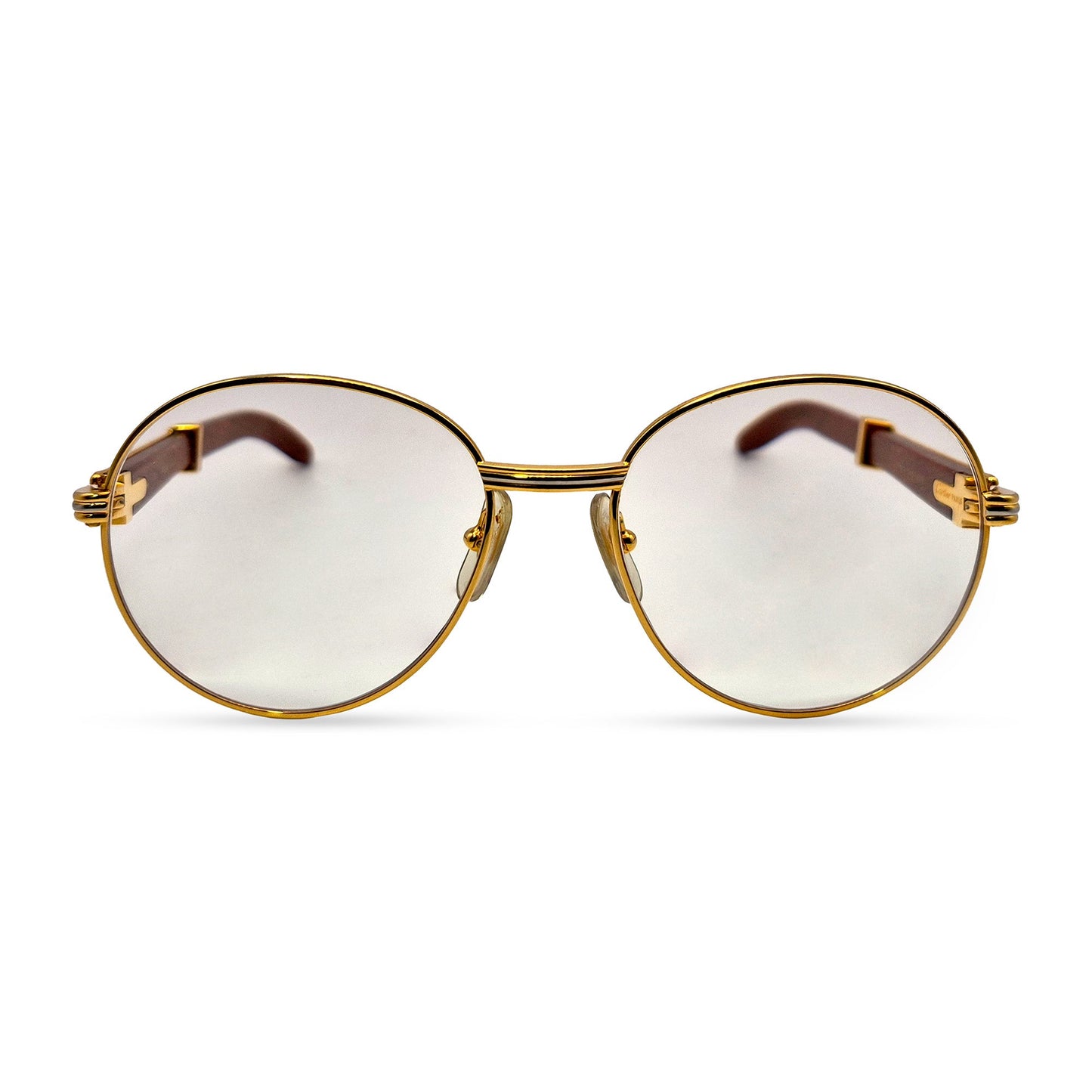 Authentic Cartier Bagatelle - 55-18 Vintage Gold Woods Eyeglasses w/ Clear Lenses (90s)