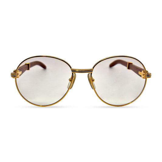 Authentic Cartier Bagatelle - 55-18 Vintage Gold Woods Eyeglasses w/ Clear Lenses (90s)
