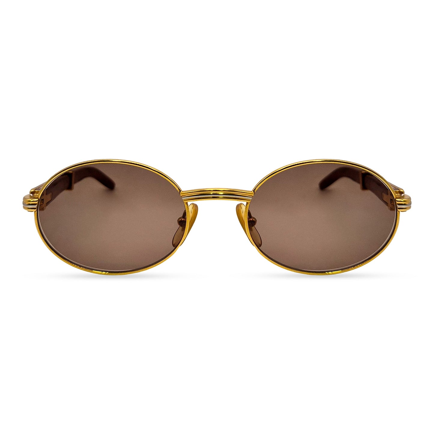 Authentic Cartier Giverny - 53-22 Gold Woods Sunglasses w/ Brown Oval Lenses (90s)