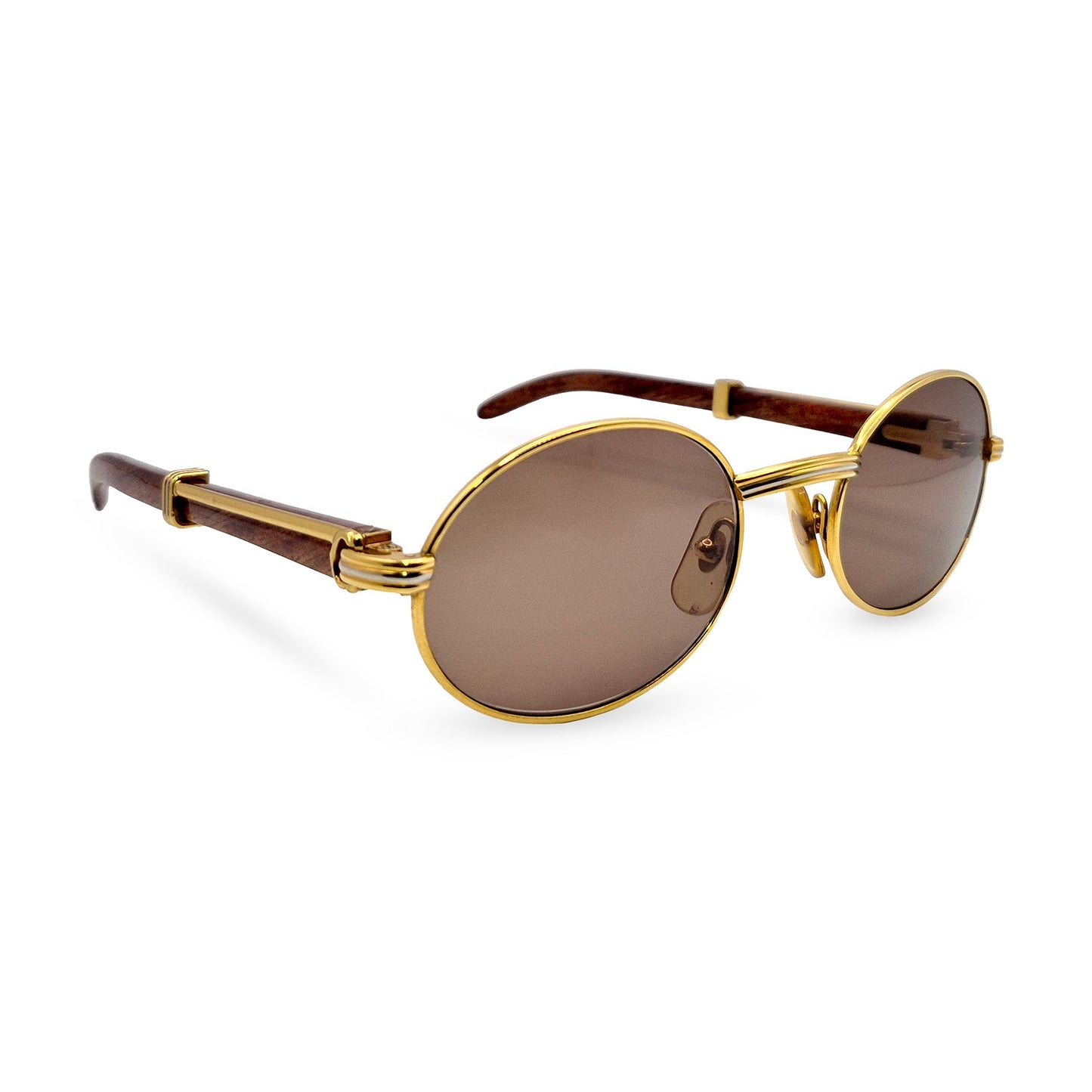 Authentic Cartier Giverny - 53-22 Gold Woods Sunglasses w/ Brown Oval Lenses (90s)