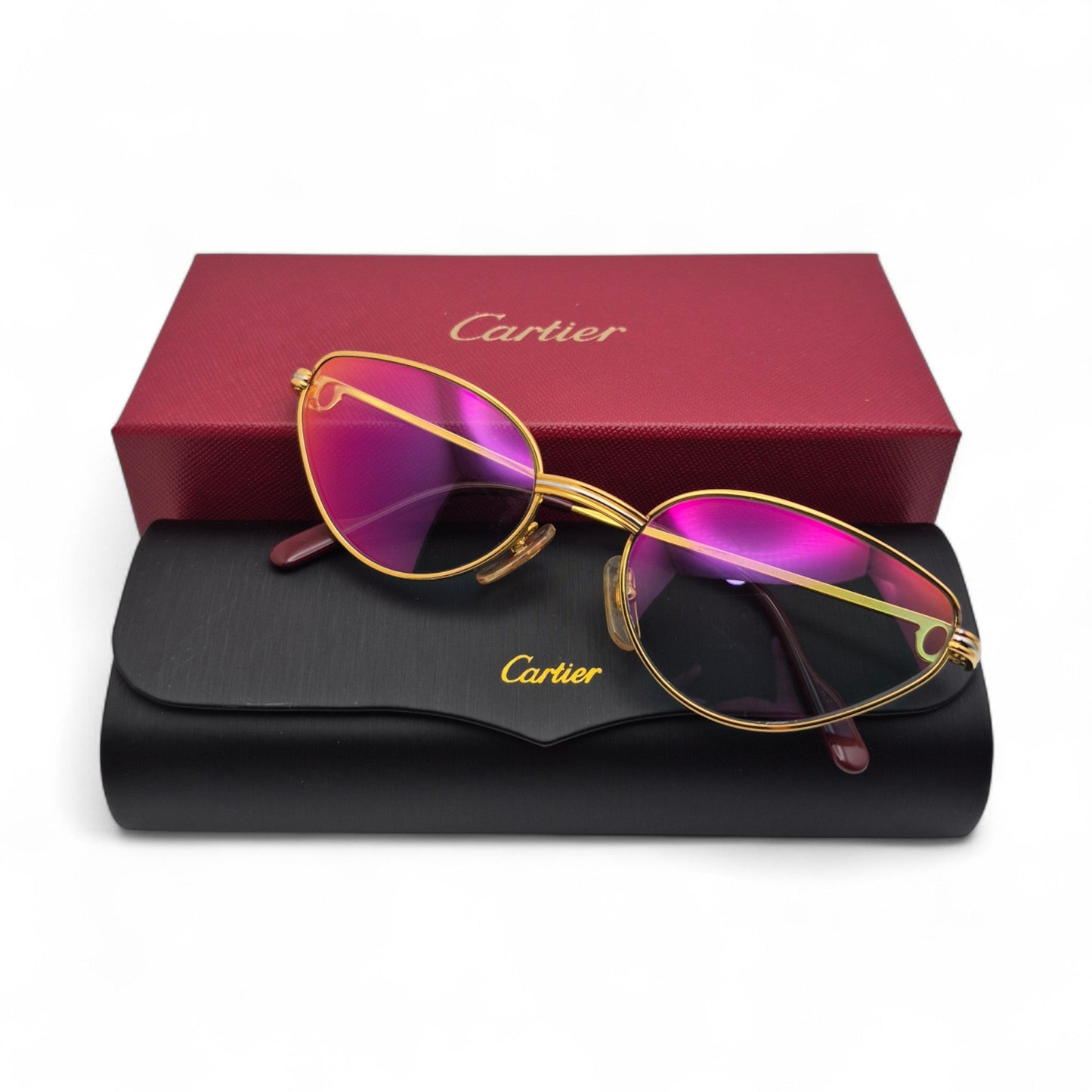 Authentic Cartier Rivoli - Gold Wires Sunglasses w/ Iridescent Cat-Eye Lenses (90s)