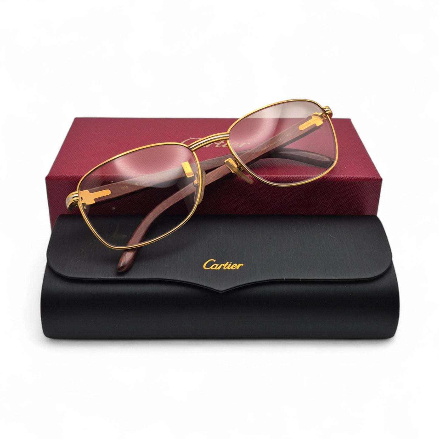 Authentic Cartier Amboise - Vintage Gold Woods Sunglasses w/ Light Brown Lenses (80s)