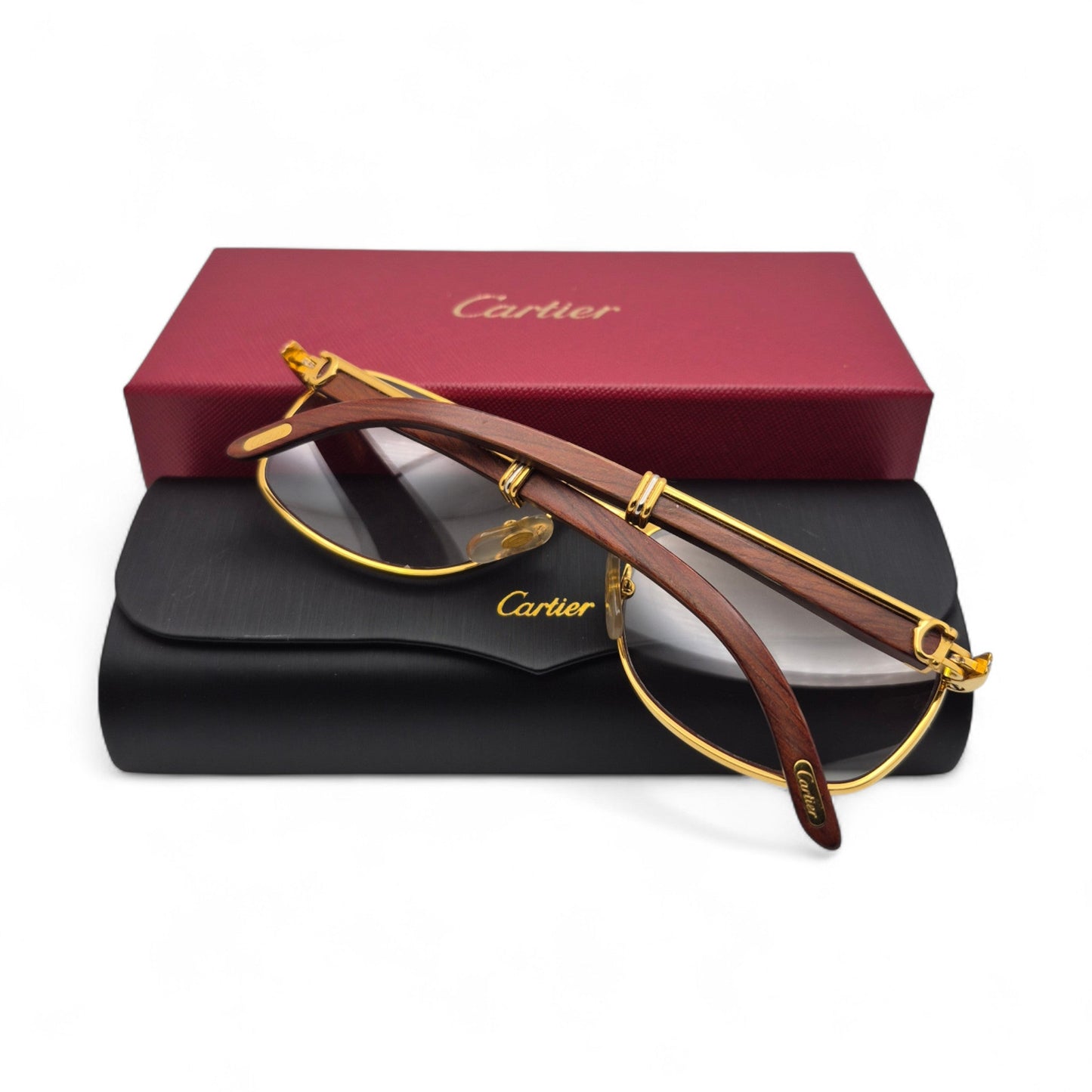 Authentic Cartier Amboise - Vintage Gold Woods Sunglasses w/ Light Brown Lenses (80s)