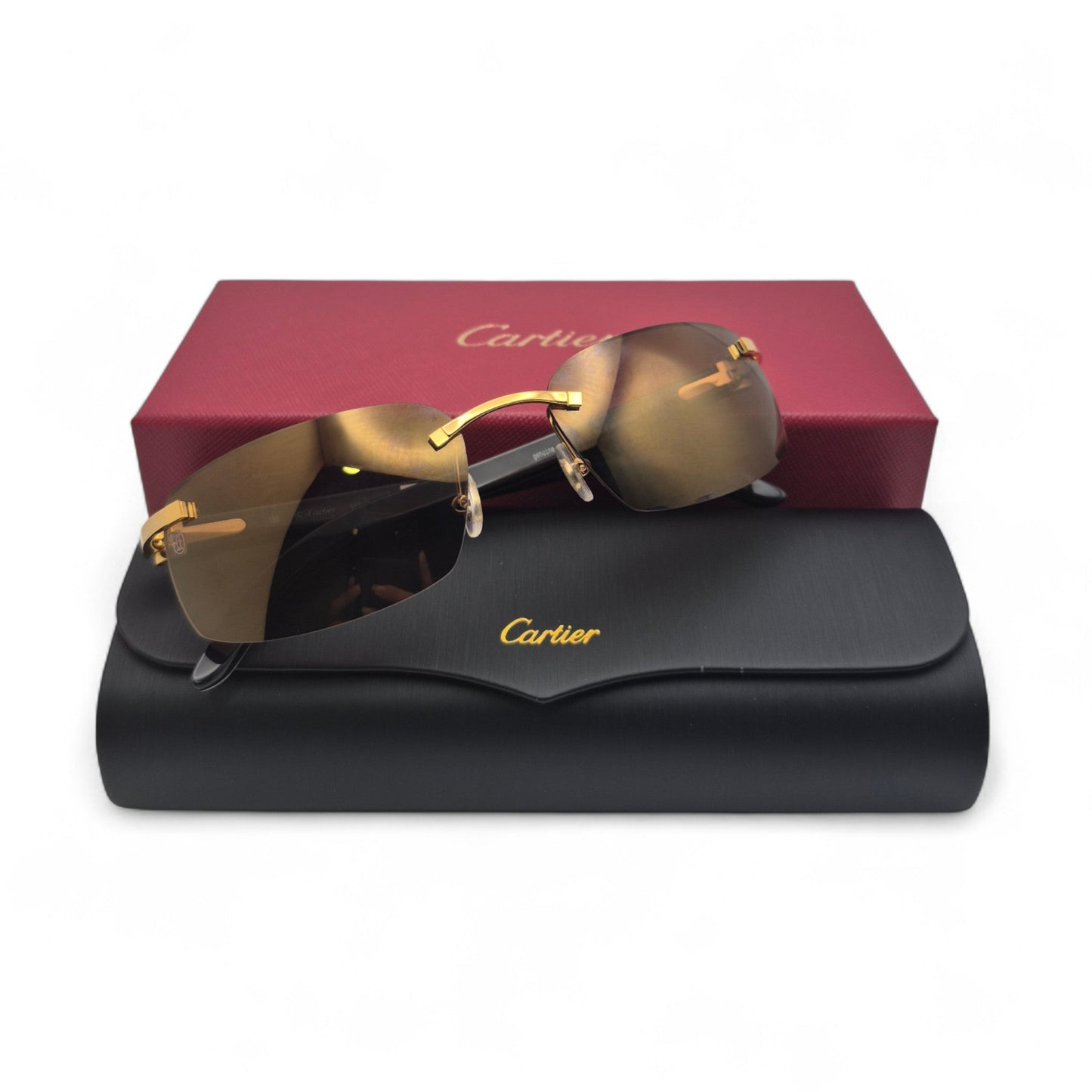 CT0046S Authentic Cartier C Decor - 56-18 White Horns & Bubinga Woods Sunglasses w/ Dark Brown Lenses (2010s)