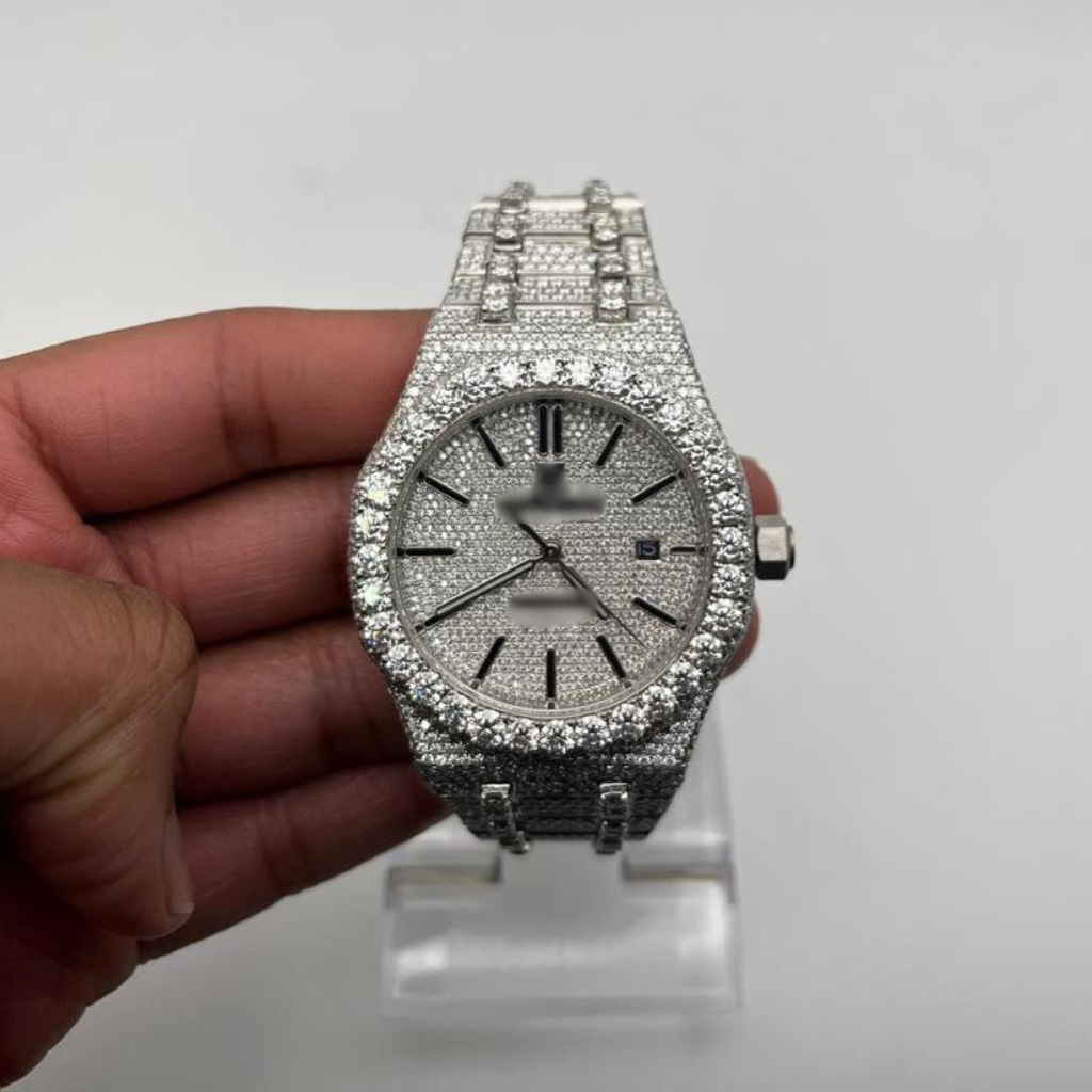 AP Silver Moissanite Iced Out Watch