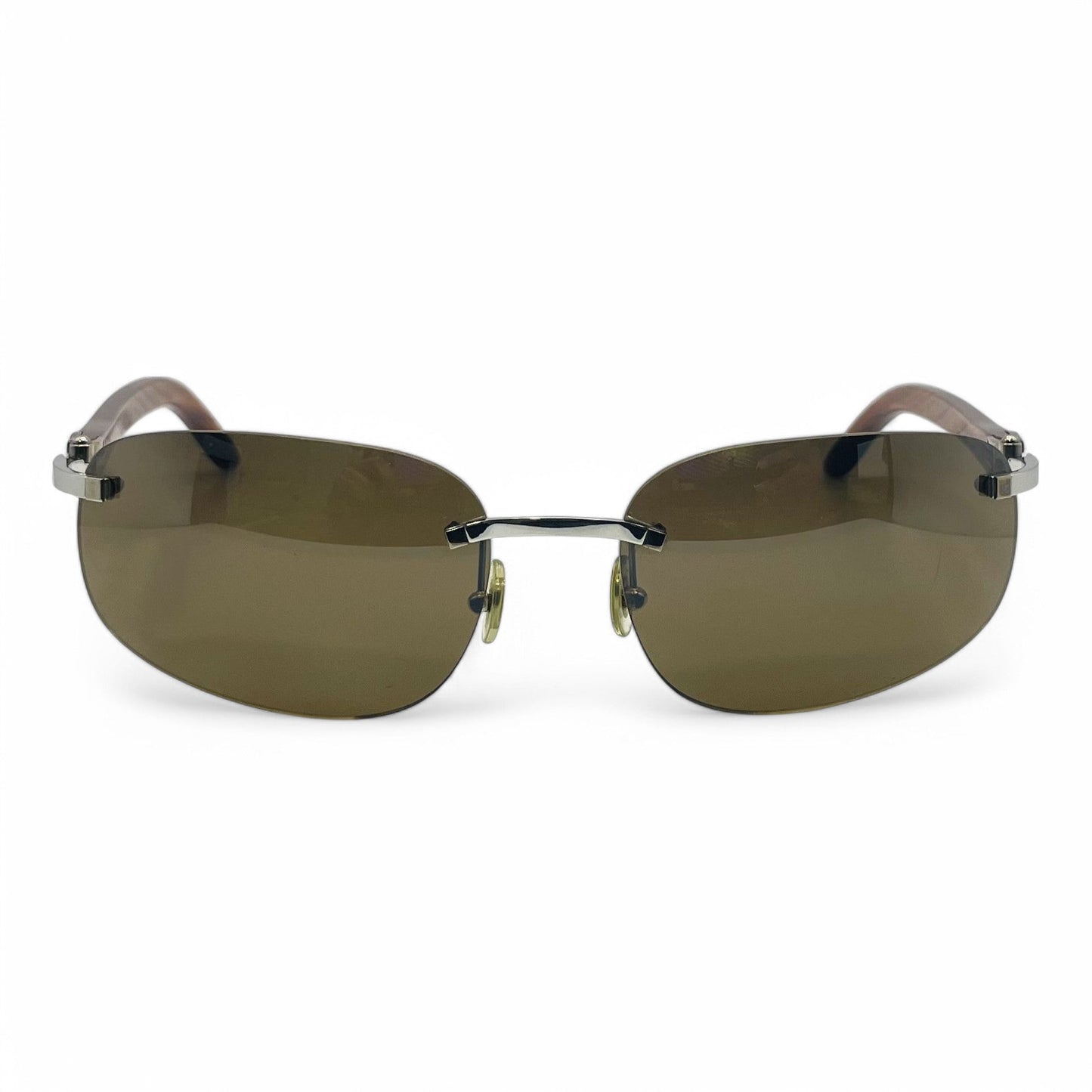 CT0046S Authentic Cartier C Decor - 56-18 White Horns & Bubinga Woods Sunglasses w/ Dark Brown Lenses (2010s)