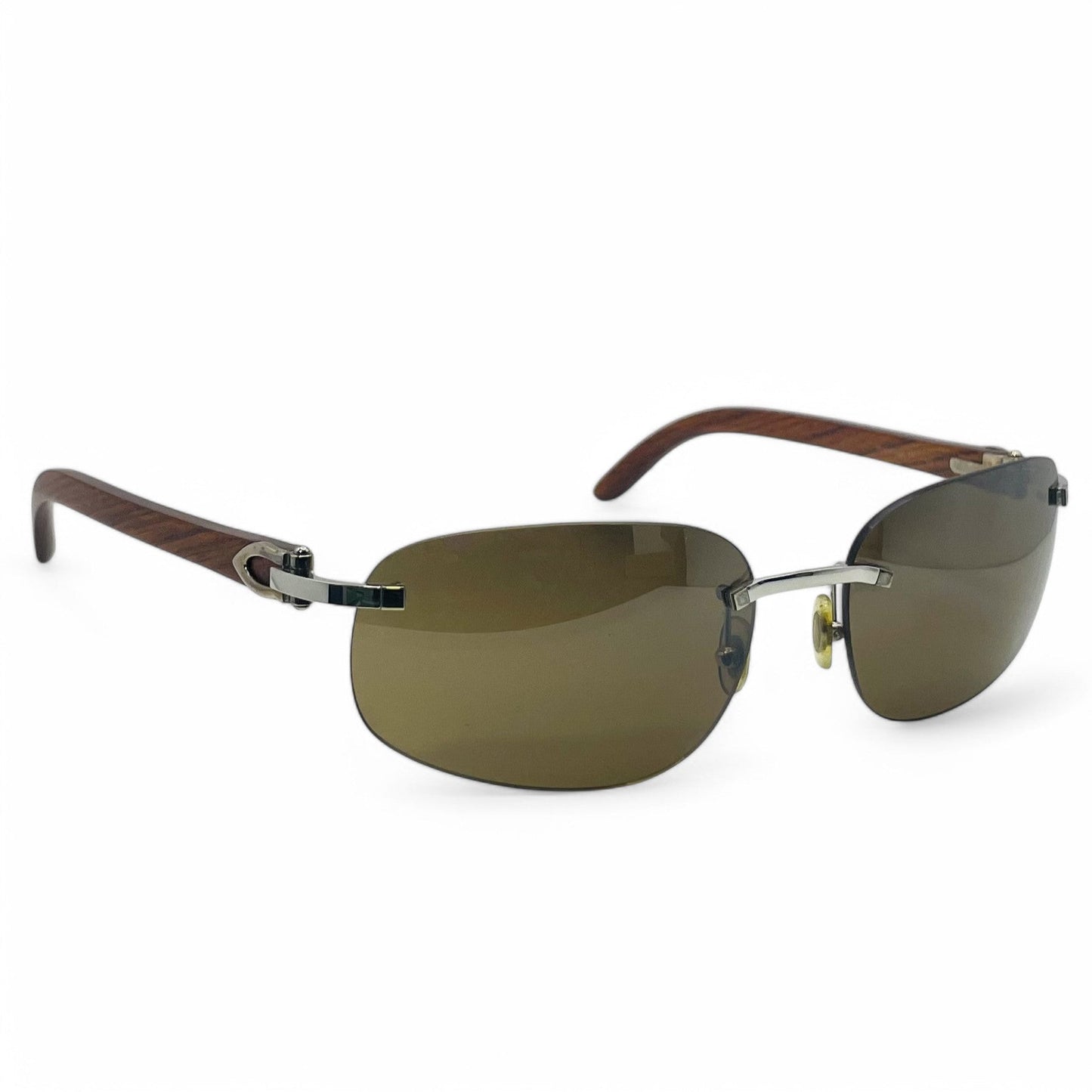 CT0046S Authentic Cartier C Decor - 56-18 White Horns & Bubinga Woods Sunglasses w/ Dark Brown Lenses (2010s)