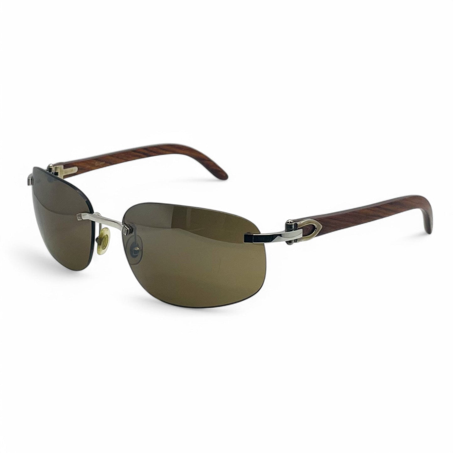 CT0046S Authentic Cartier C Decor - 56-18 White Horns & Bubinga Woods Sunglasses w/ Dark Brown Lenses (2010s)
