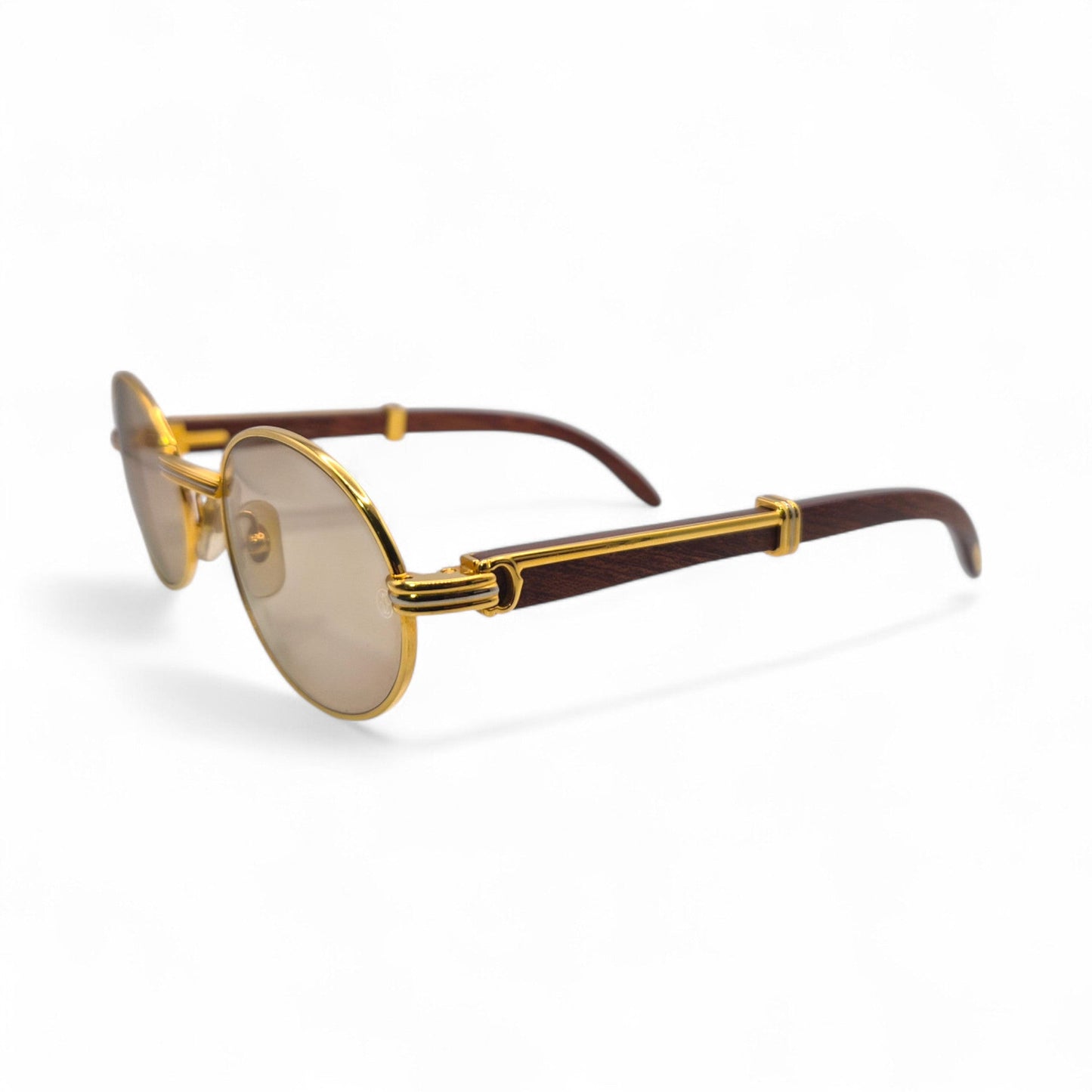 Authentic Cartier Giverny - 53-22 Gold Woods Sunglasses w/ Brown Oval Lenses (90s)