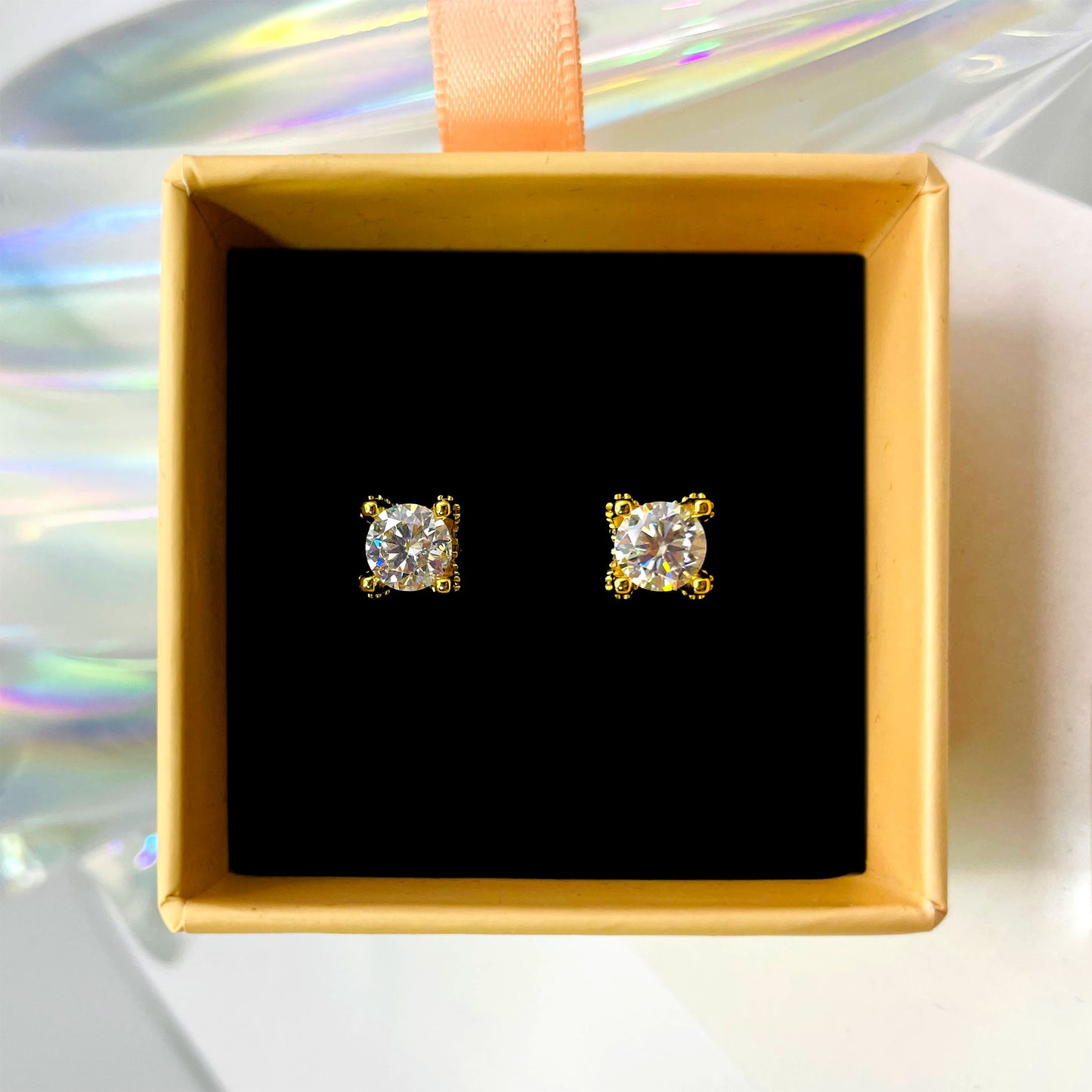 Gold Diamond Earrings - 4-Prong Set