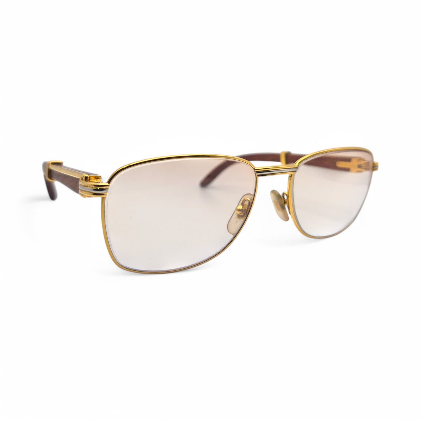 Authentic Cartier Amboise - Vintage Gold Woods Sunglasses w/ Light Brown Lenses (80s)