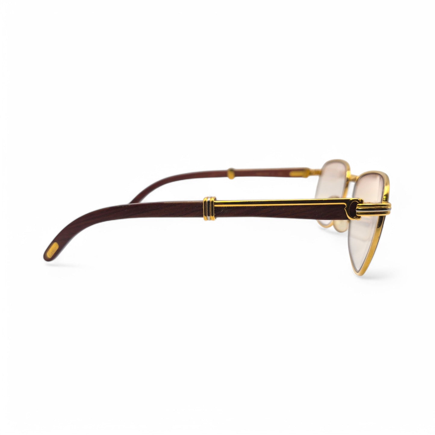 Authentic Cartier Amboise - Vintage Gold Woods Sunglasses w/ Light Brown Lenses (80s)
