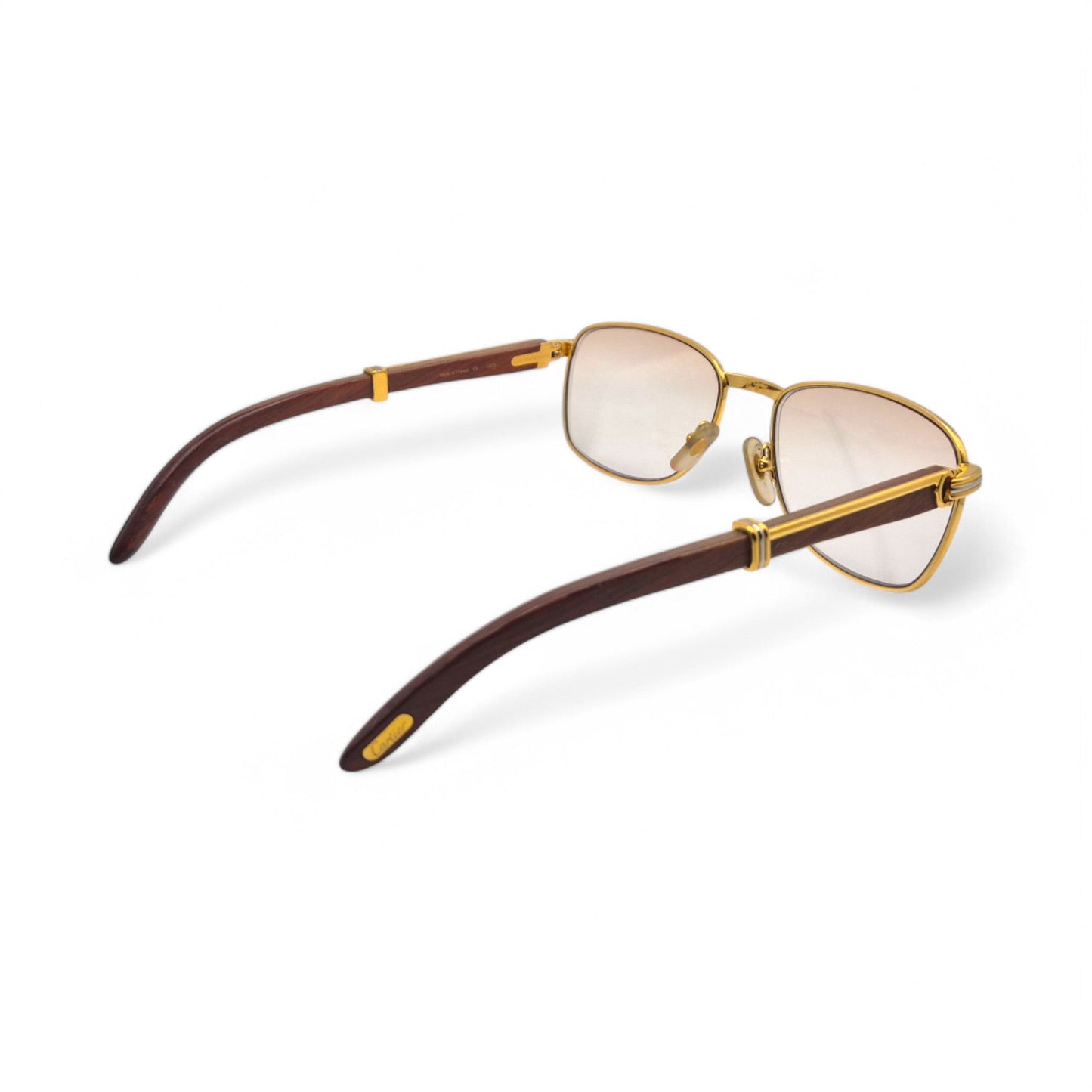 Authentic Cartier Amboise - Vintage Gold Woods Sunglasses w/ Light Brown Lenses (80s)