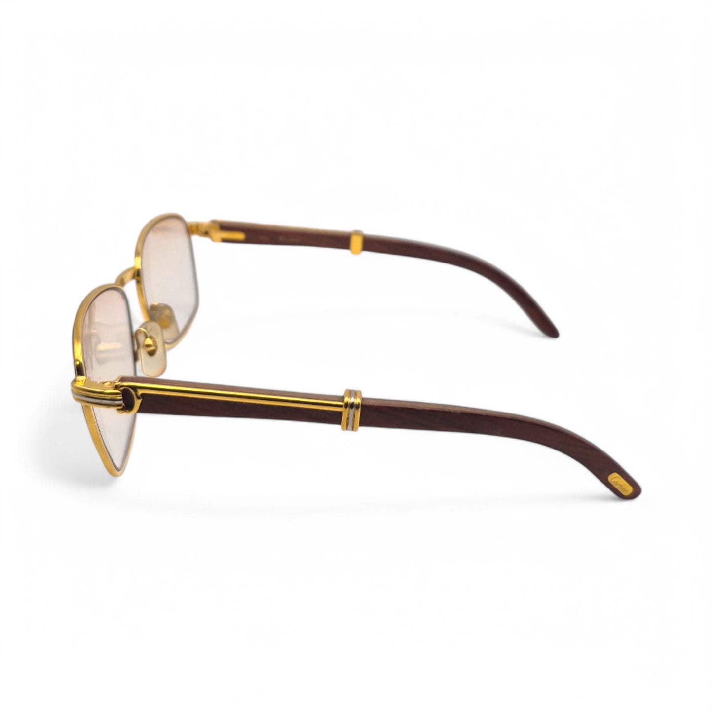 Authentic Cartier Amboise - Vintage Gold Woods Sunglasses w/ Light Brown Lenses (80s)