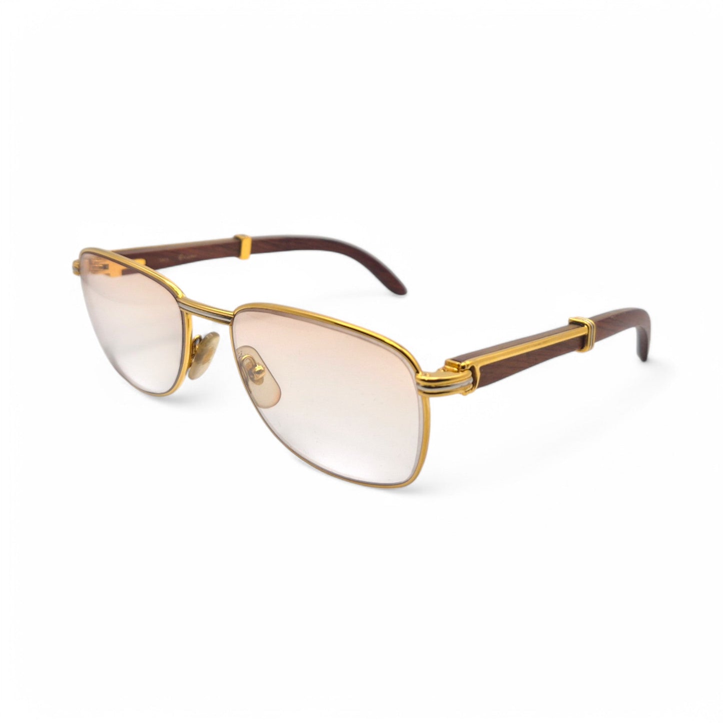 Authentic Cartier Amboise - Vintage Gold Woods Sunglasses w/ Light Brown Lenses (80s)