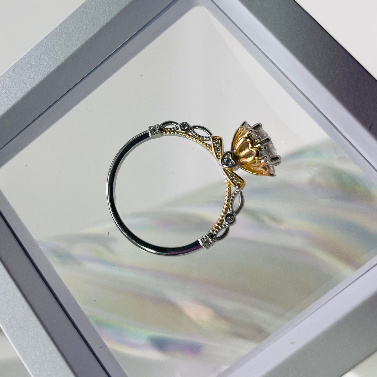 Gold & Silver Solitaire Diamond Ring - 6-Prong Set