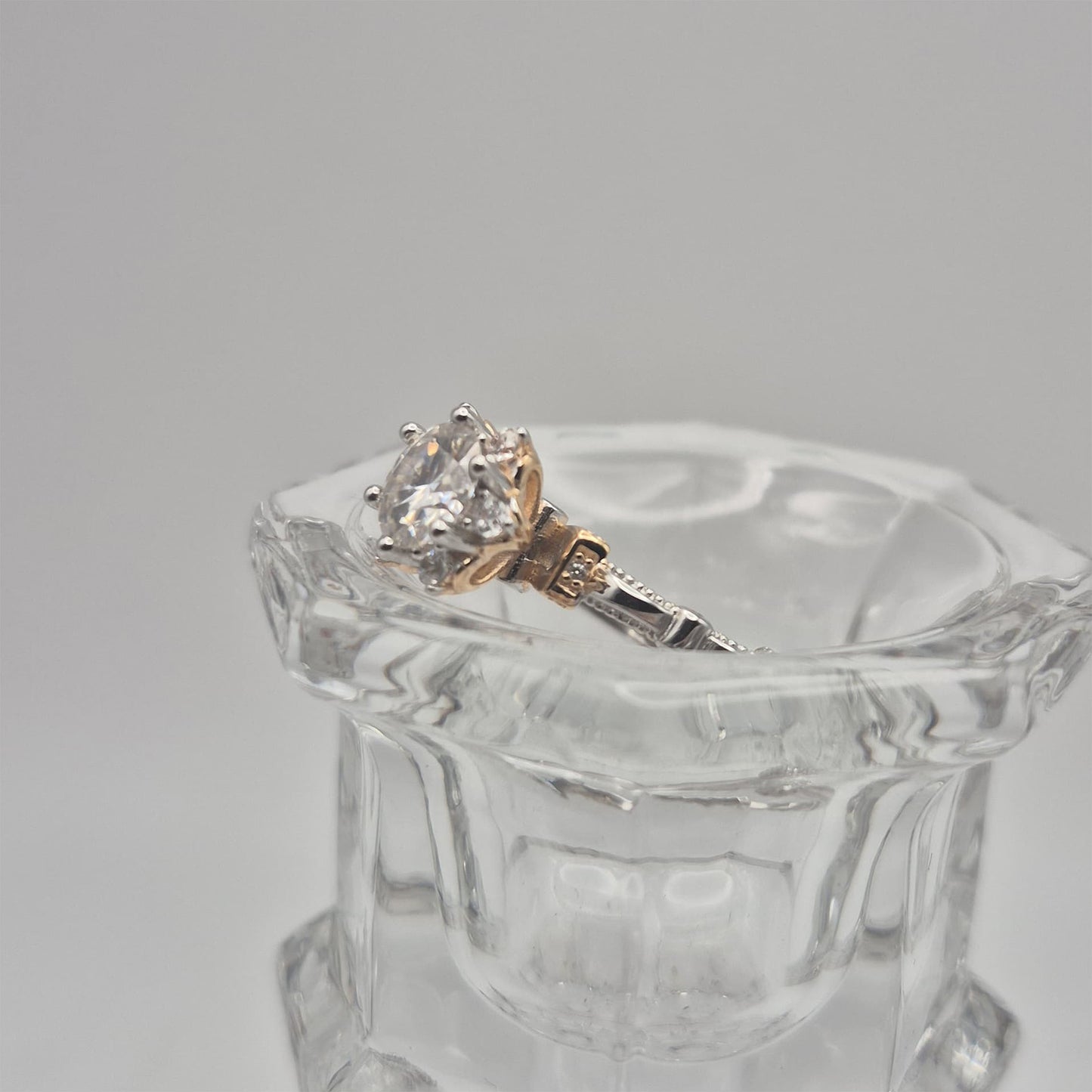 Gold & Silver Solitaire Diamond Ring - 6-Prong Set