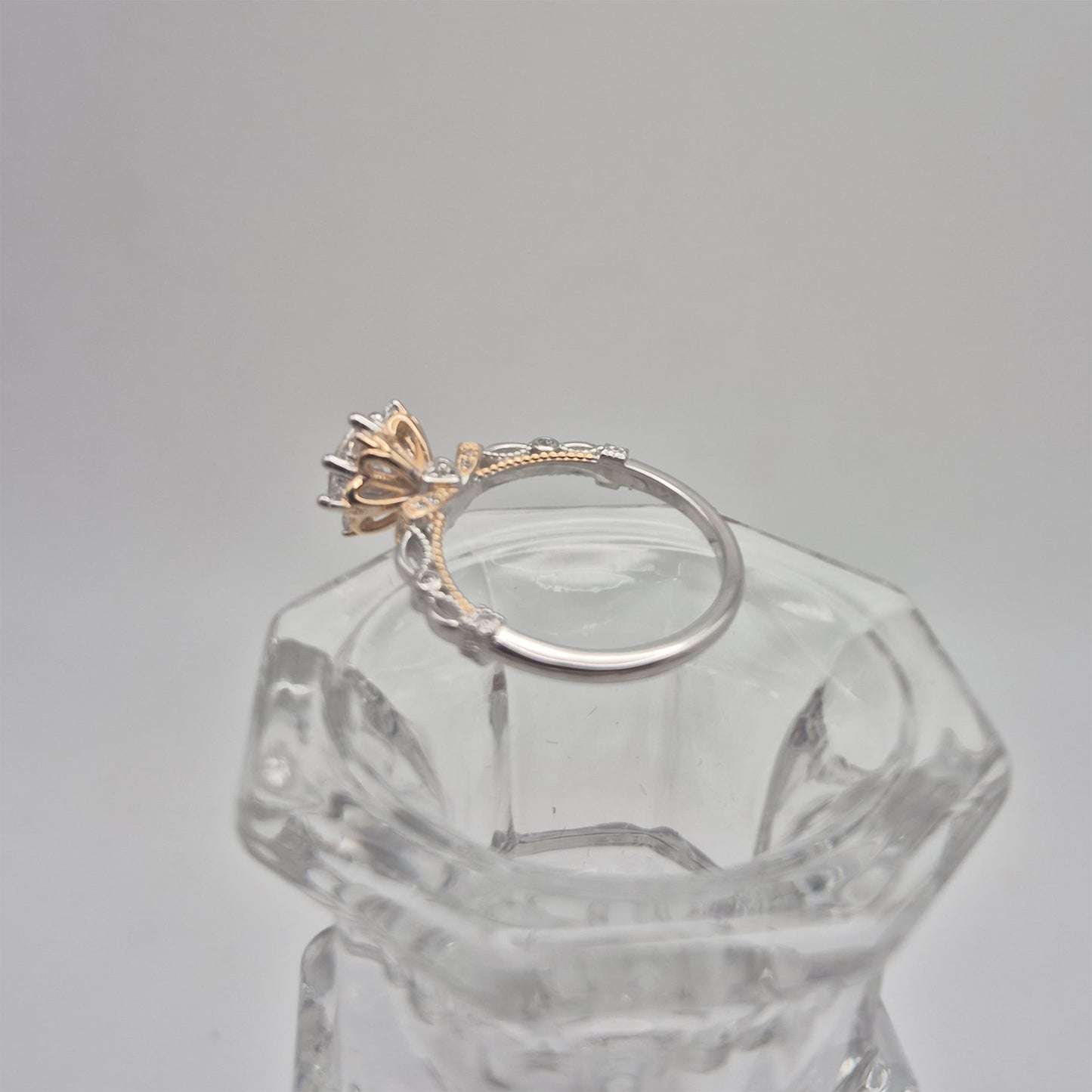 Gold & Silver Solitaire Diamond Ring - 6-Prong Set