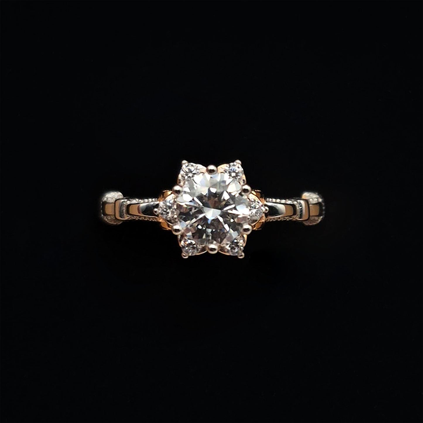 Gold & Silver Solitaire Diamond Ring - 6-Prong Set