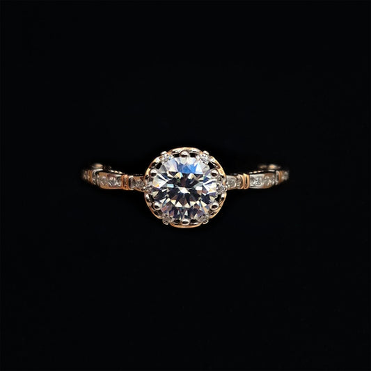 S925 & Rose Gold Halo Moissanite Diamond Ring - 6-Prong Set