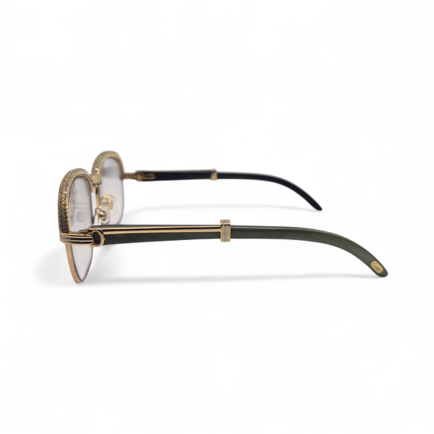 Malmaison - 56-16 Gold Green Woods Sunglasses w/ Diamond Frame & Light Gray Lenses (90s)