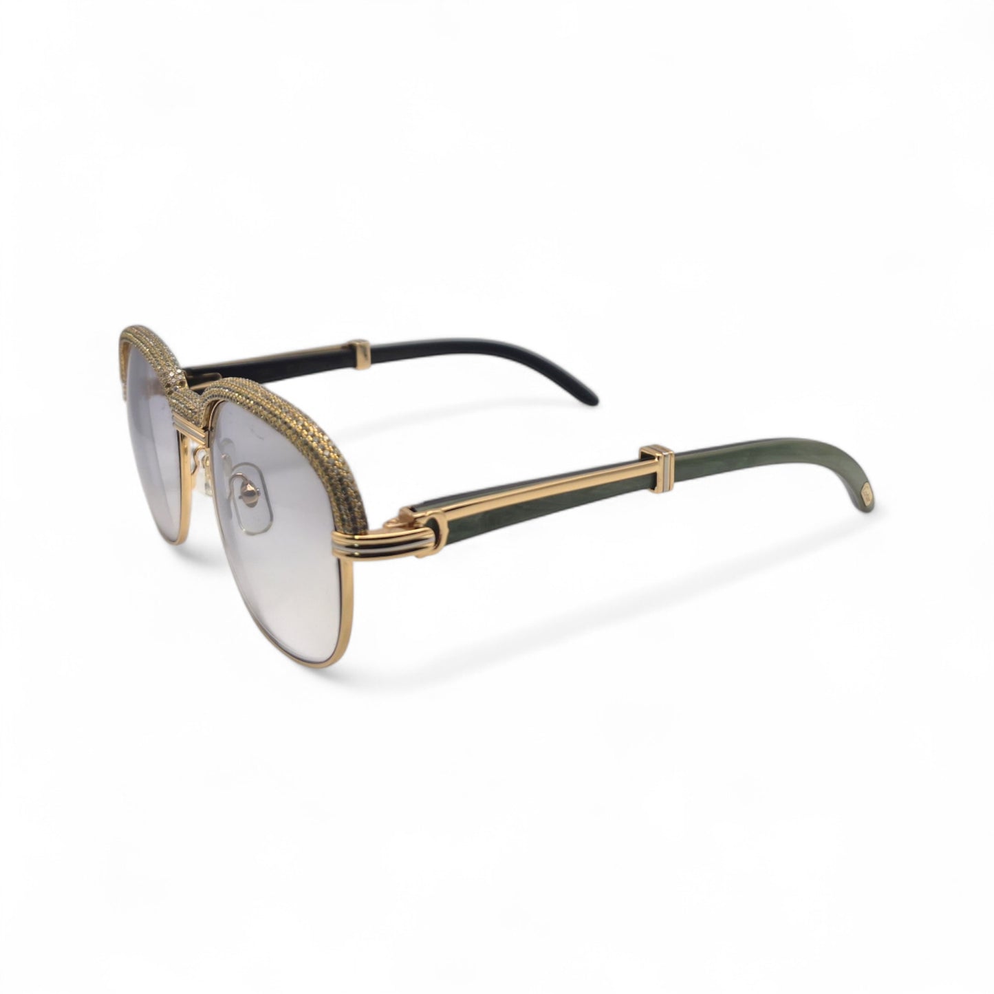 Malmaison - 56-16 Gold Green Woods Sunglasses w/ Diamond Frame & Light Gray Lenses (90s)