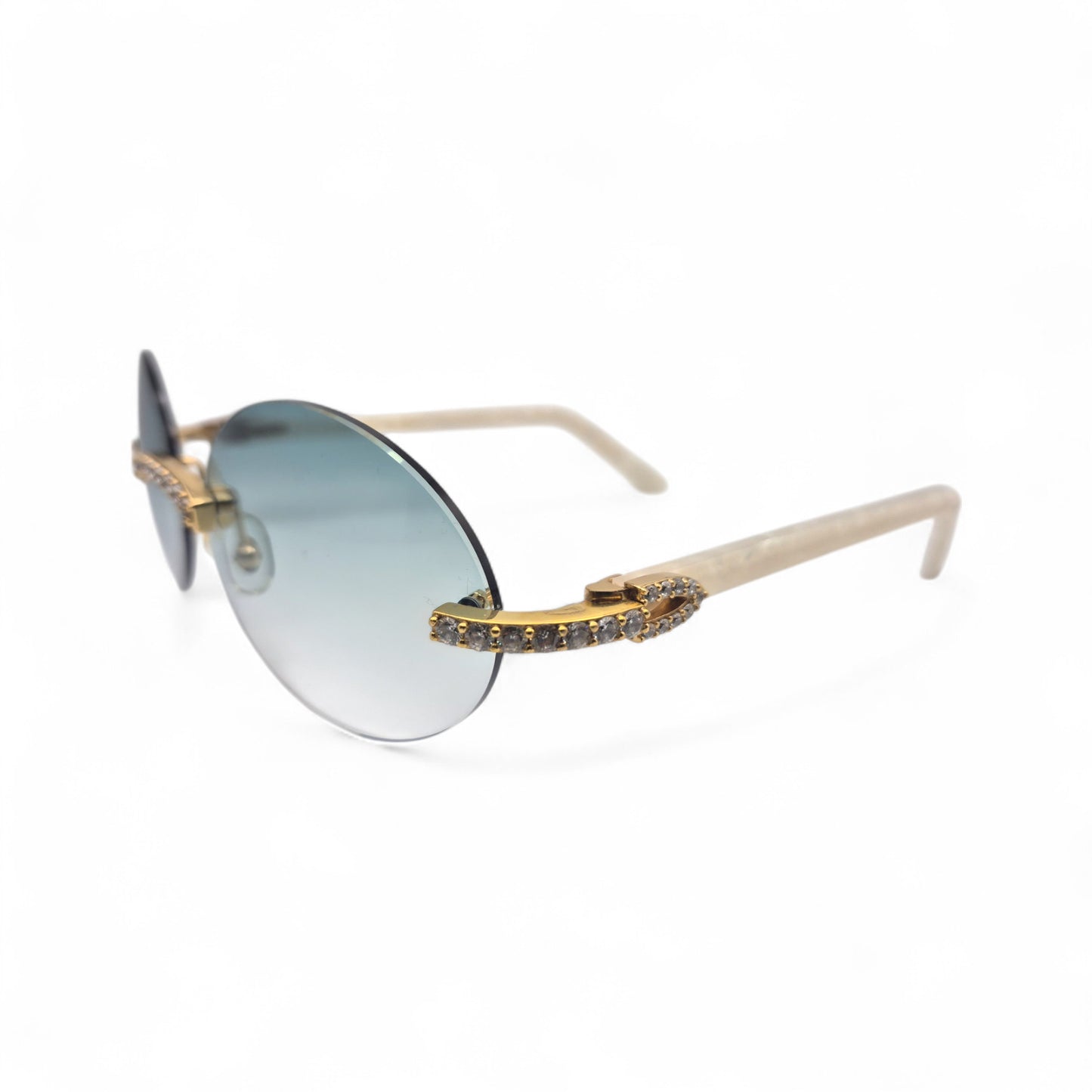 C Decor - Gold White Marbles w/ #1 Oval Seaweed Green Lenses & Diamonds Prong Set