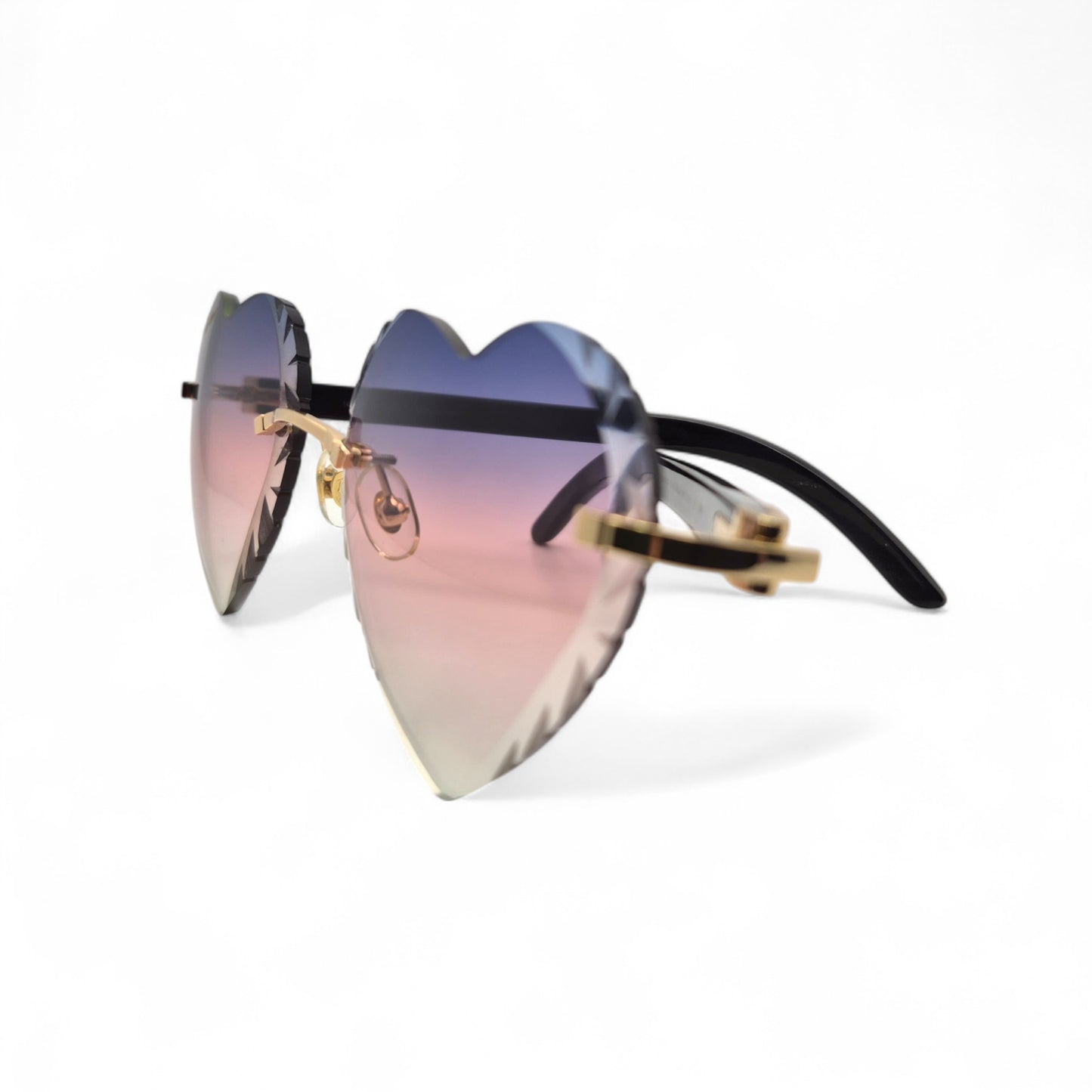 C Decor - Gold White Buffs Sunglasses w/ Purple & Pink Heart Lenses (Diamond Cut)