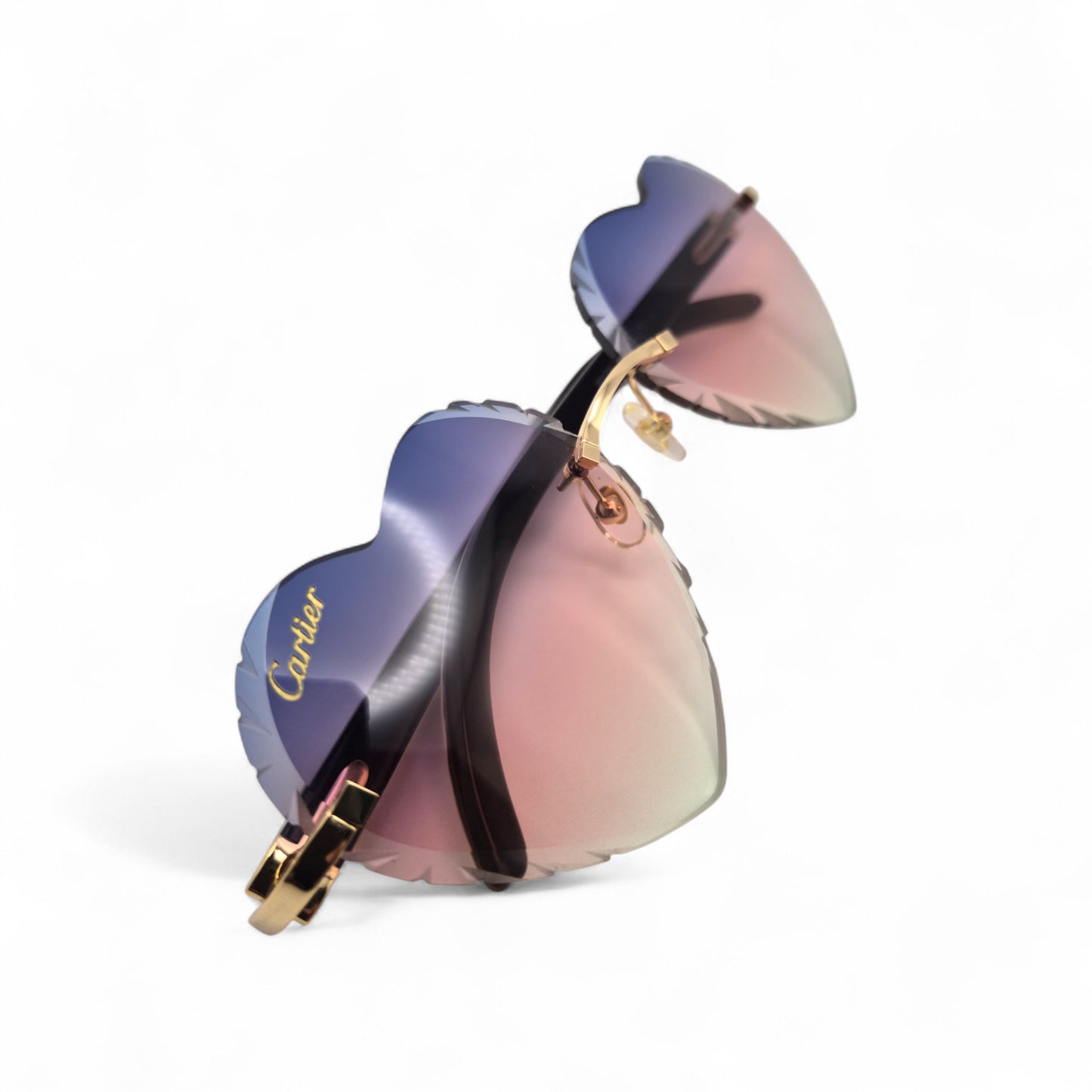 C Decor - Gold White Buffs Sunglasses w/ Purple & Pink Heart Lenses (Diamond Cut)