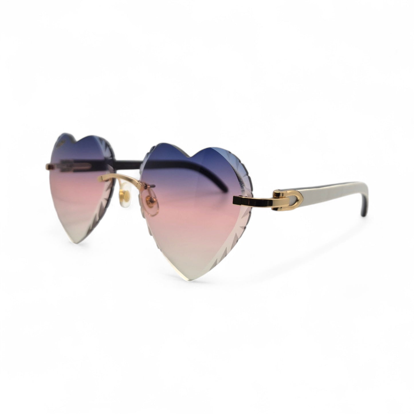 C Decor - Gold White Buffs Sunglasses w/ Purple & Pink Heart Lenses (Diamond Cut)