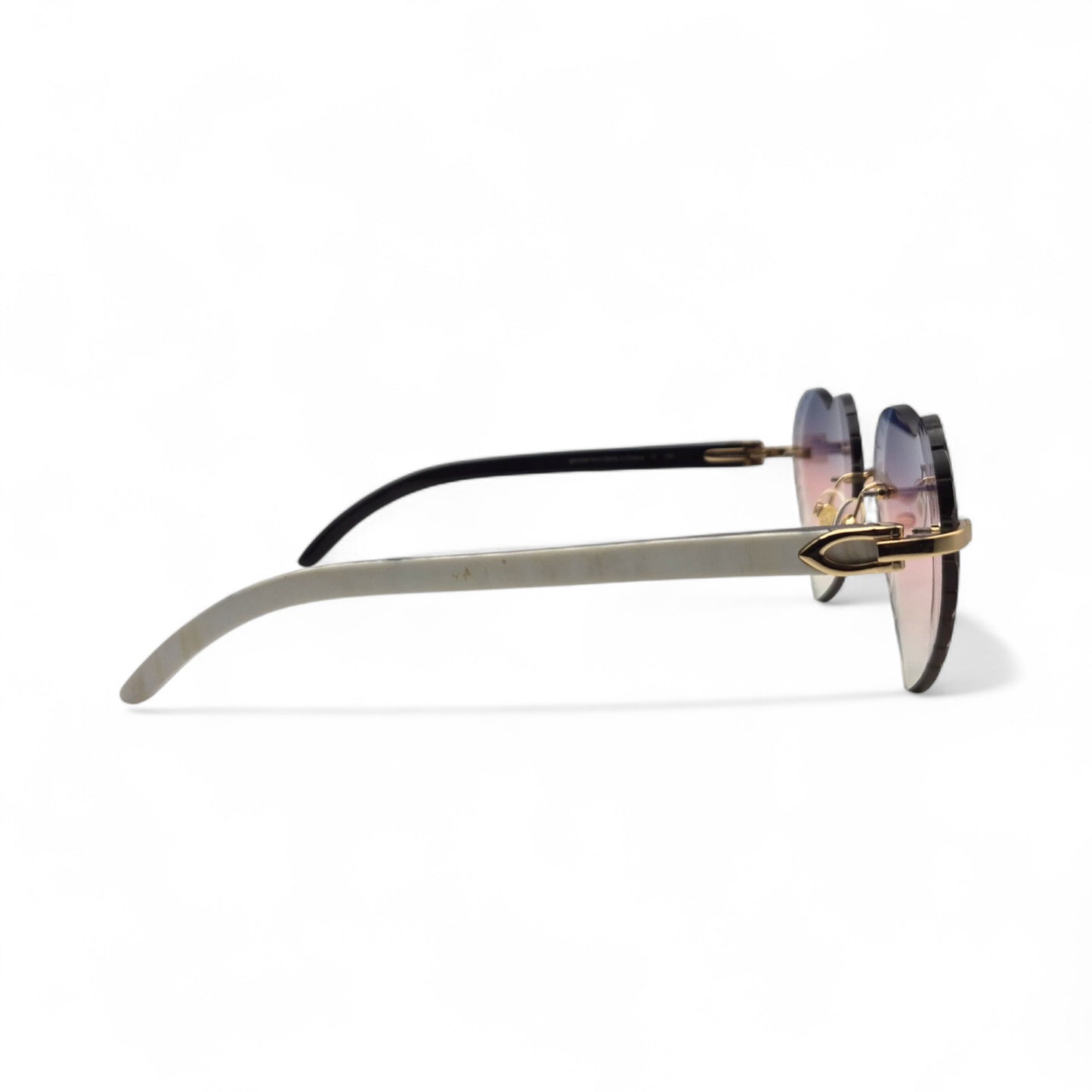 C Decor - Gold White Buffs Sunglasses w/ Purple & Pink Heart Lenses (Diamond Cut)