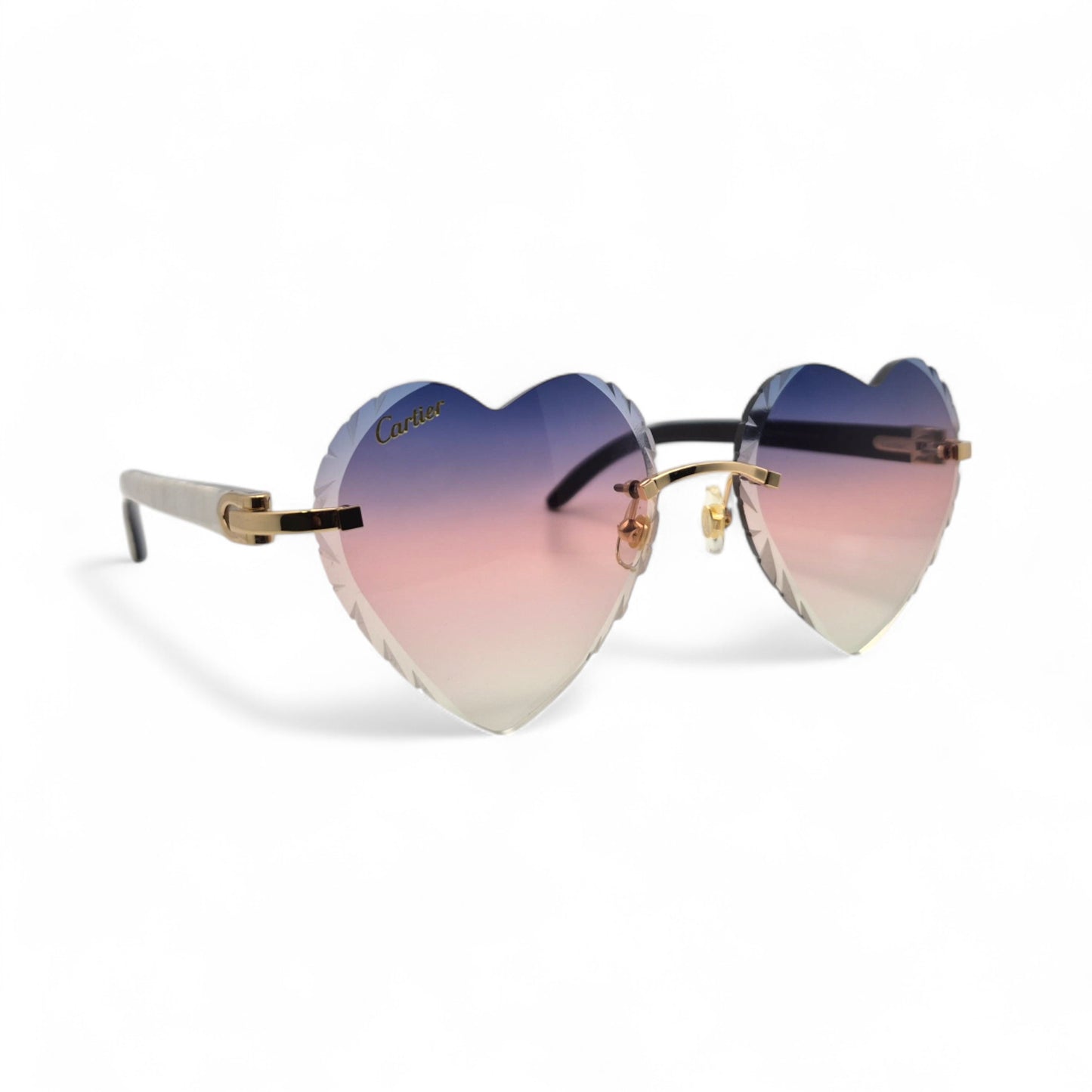 C Decor - Gold White Buffs Sunglasses w/ Purple & Pink Heart Lenses (Diamond Cut)