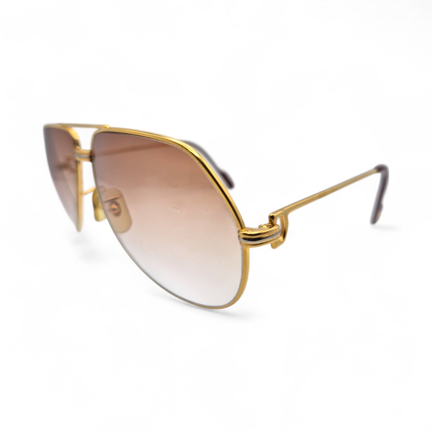 Authentic Cartier Santos (Aviators) - Gold Wires Sunglasses w/ Hennessy Brown Gradient Lenses (80s)