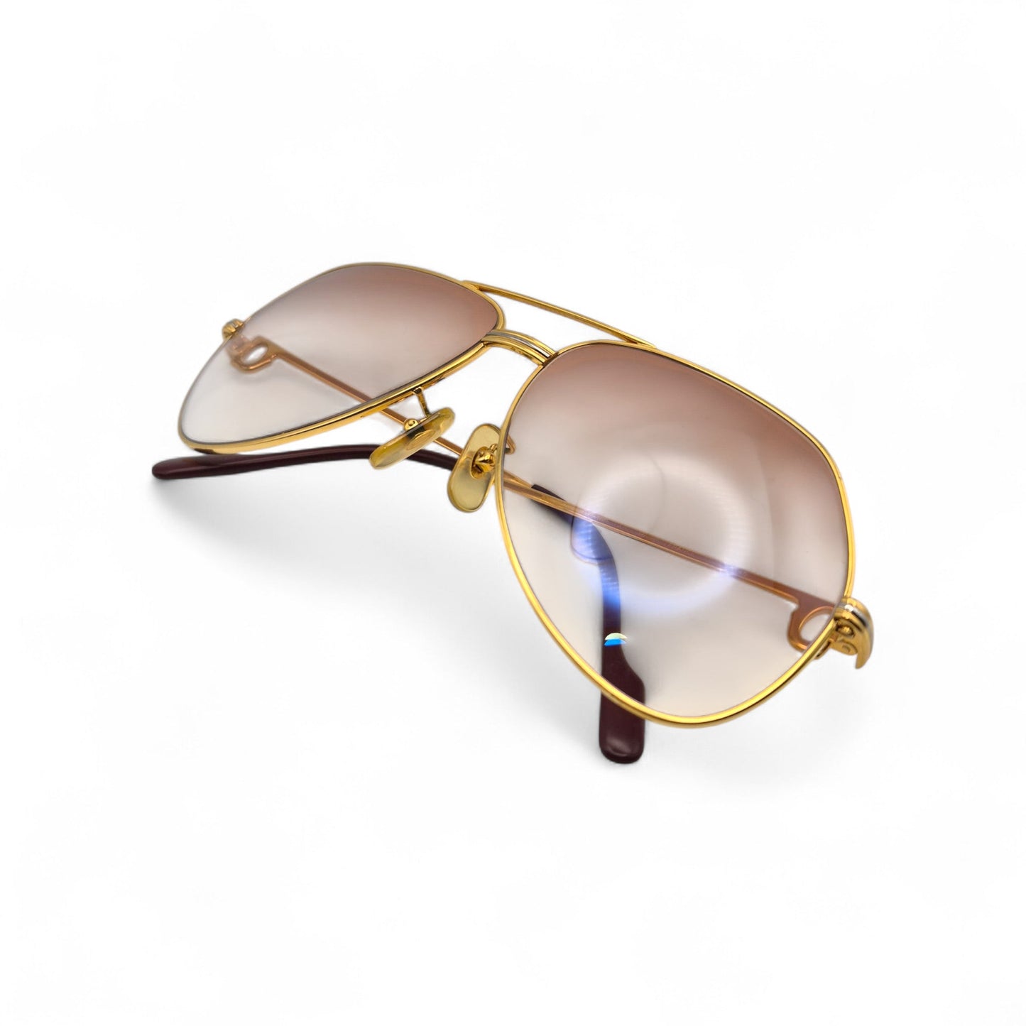 Authentic Cartier Santos (Aviators) - Gold Wires Sunglasses w/ Hennessy Brown Gradient Lenses (80s)