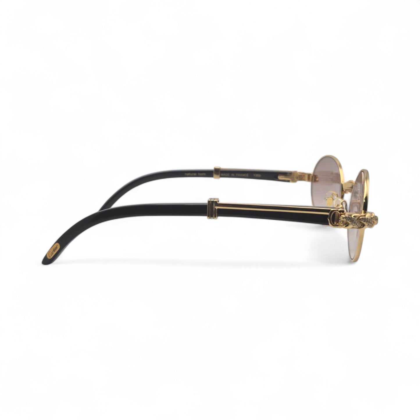 Giverny (Iced) - 55-22 Gold Genuine Black Horn Sunglasses w/ Brown Lenses & Diamonds X-Link Set (90s)