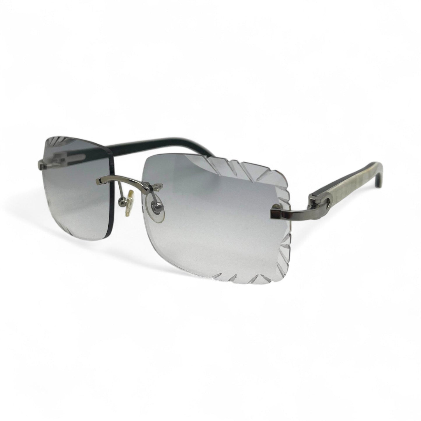 C Decor Buffs (Diamond Cut) - Silver White Genuine Horn Sunglasses (2020s) - Luxury Optical