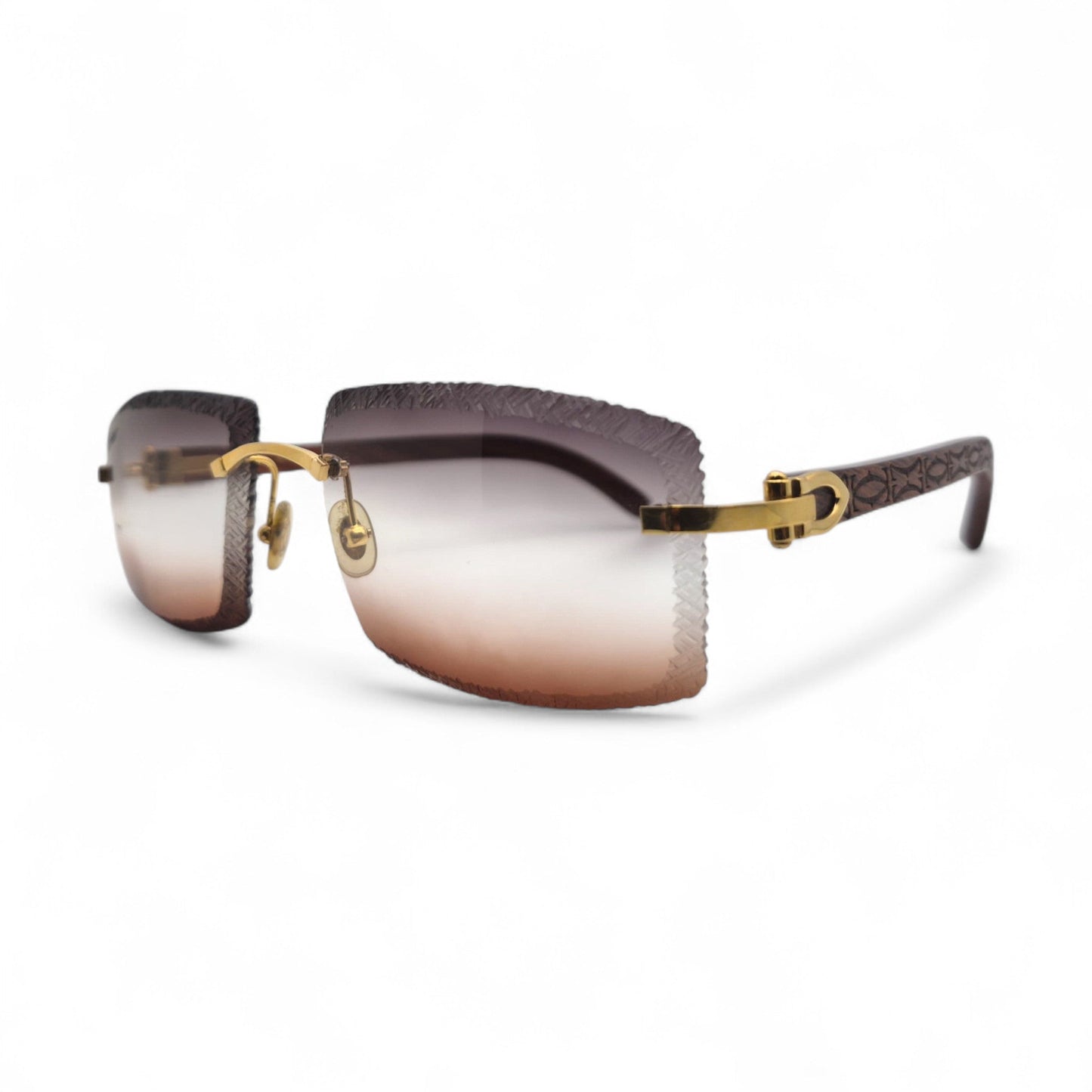 Authentic Cartier C Decor - Gold Logo Woods Sunglasses w/ Smoke Gray/Clear/Brown Gradient Lenses (Limited Edition - 2010s)