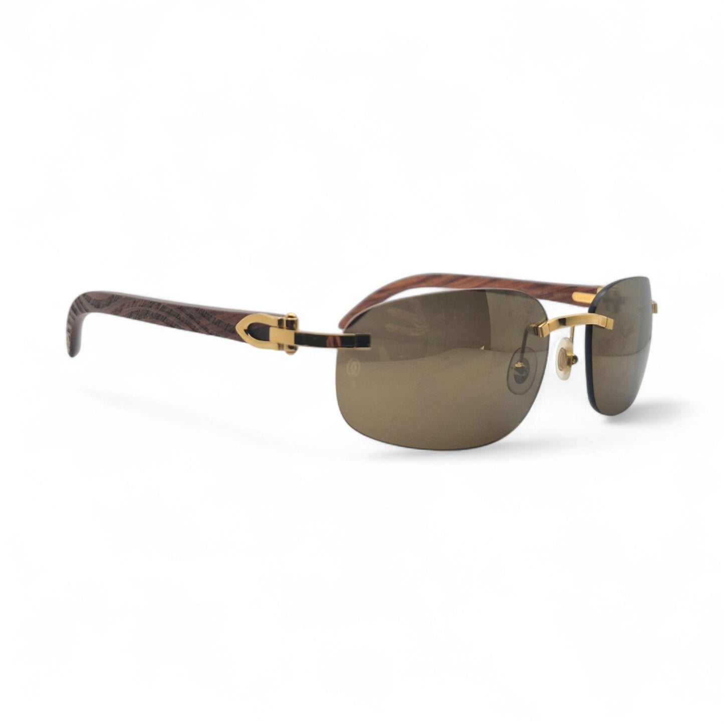 CT0046S Authentic Cartier C Decor - 56-18 White Horns & Bubinga Woods Sunglasses w/ Dark Brown Lenses (2010s)