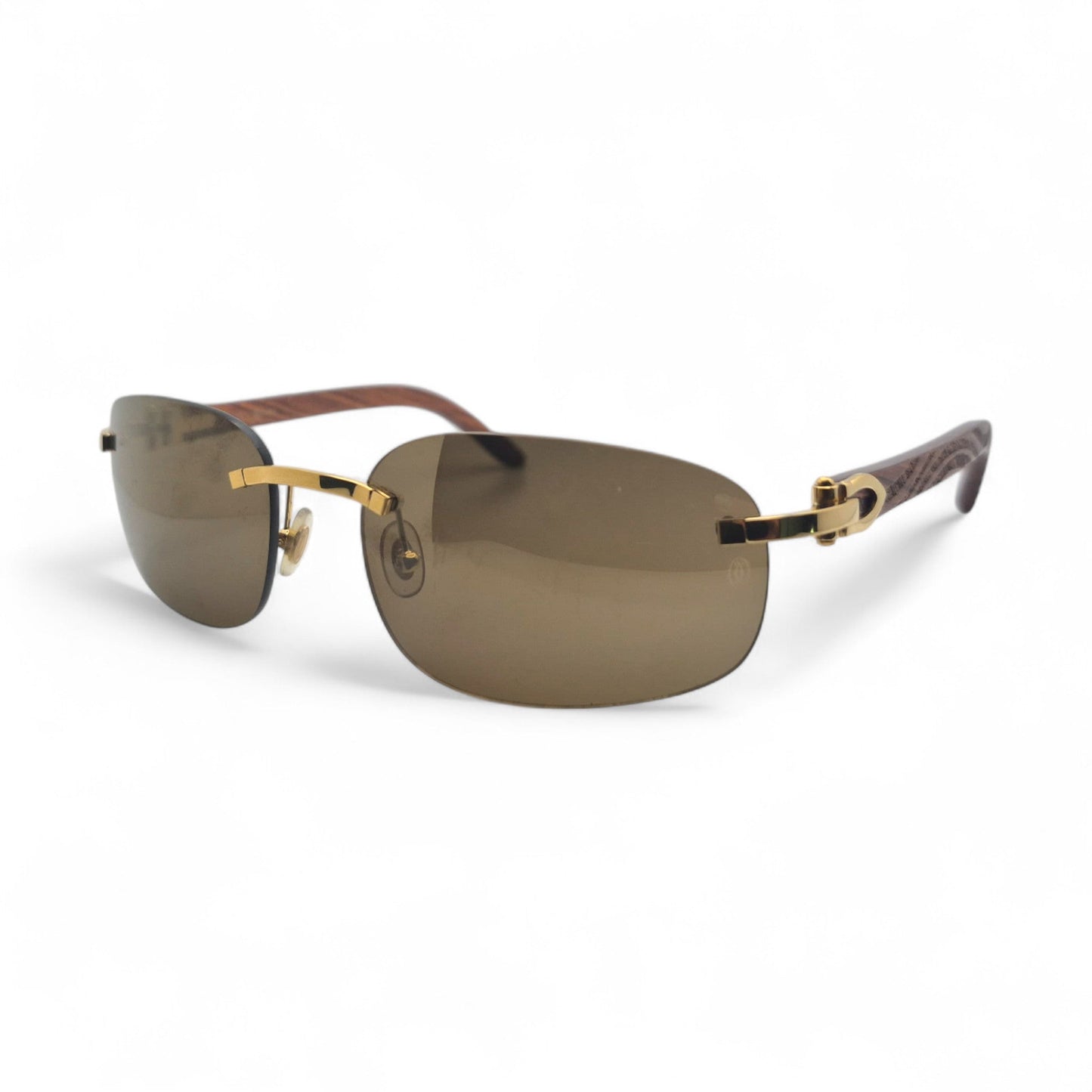CT0046S Authentic Cartier C Decor - 56-18 White Horns & Bubinga Woods Sunglasses w/ Dark Brown Lenses (2010s)