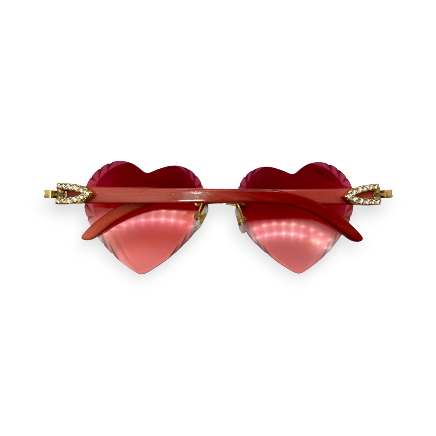 C Decor Woods (Iced w/ Diamond Cut) - Gold Red Woods Sunglasses w/ Raspberry Red Heart Lenses - Diamonds Prong Set (2020s) - Luxury Optical