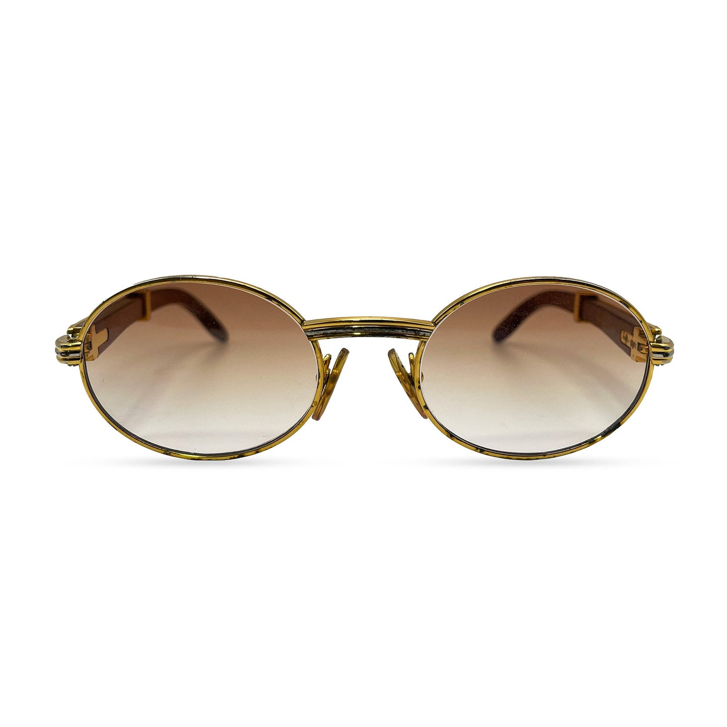 Authentic Cartier Giverny - 53-22 Vintage Gold Woods Sunglasses w/ Hennessy Brown Faded Lenses (90s)