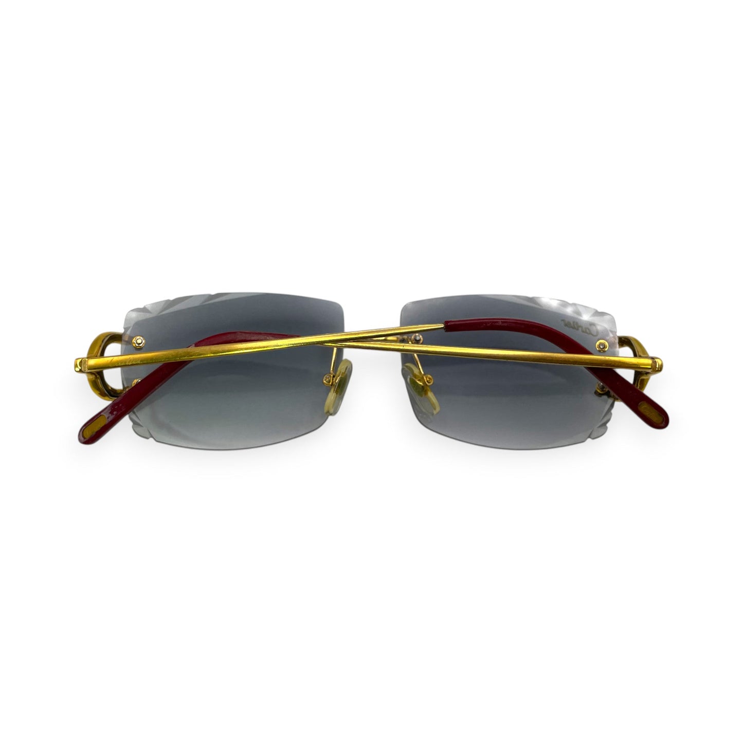 Big C Decor (Iced - Diamond Cut) - Gold Wires Sunglasses w/ Dark Gray Lenses - 3pc Diamonds Prong Set (2010s) - Luxury Optical