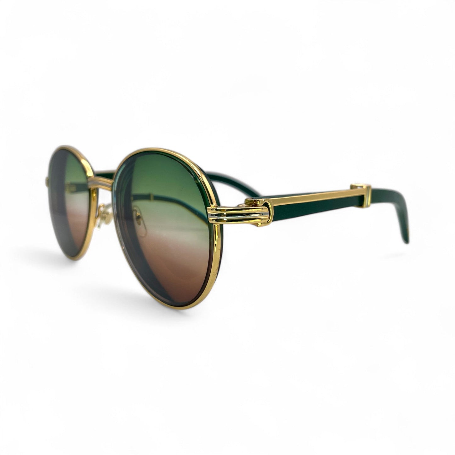 Bagatelle - 55-18 Gold Green Woods Sunglasses w/ Green to Brown Fade Lenses (90s) - Luxury Optical