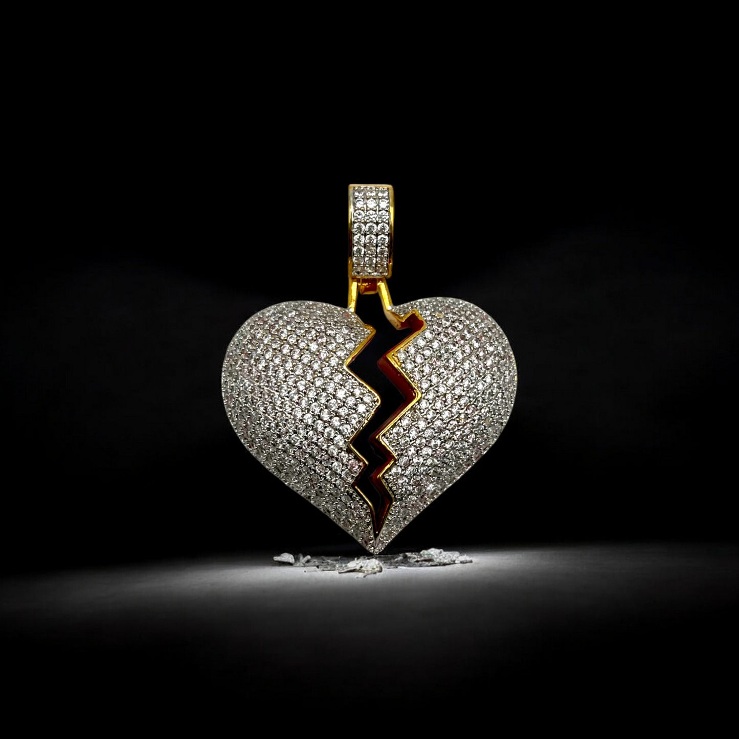 Gold Broken Heart Pendant w/ Diamonds