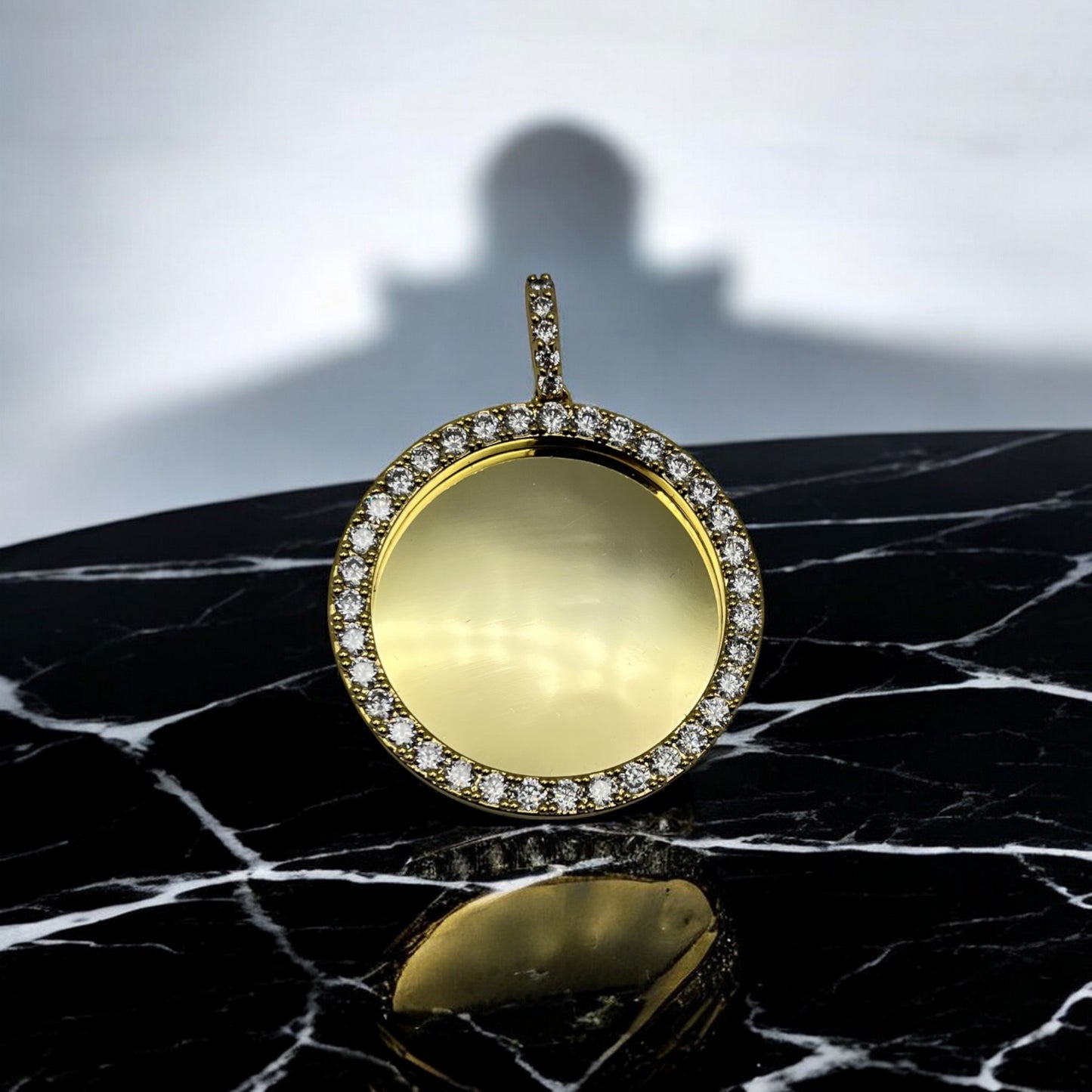 Gold Circle Pendant w/ Diamonds